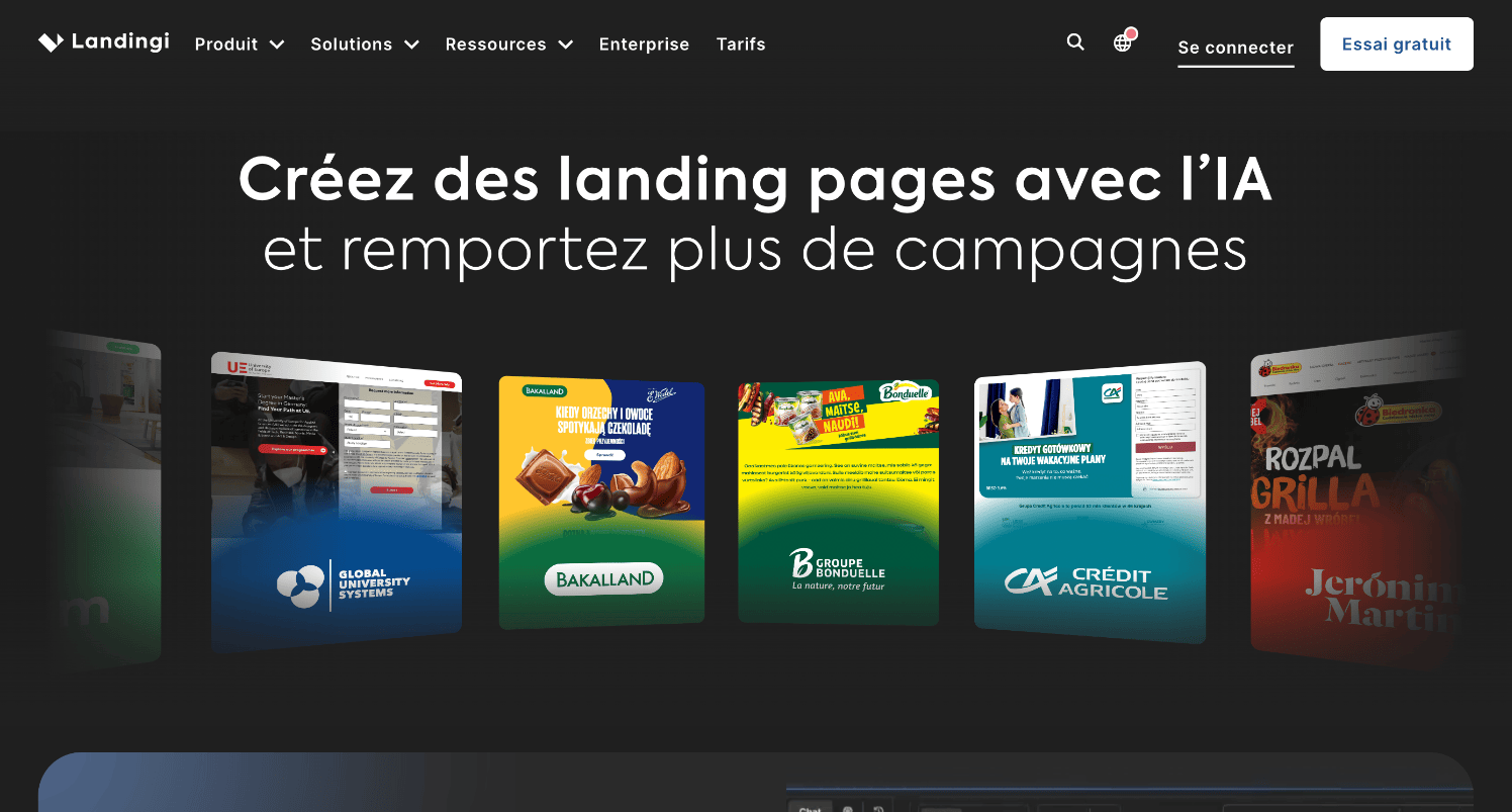 Landingi – page d'accueil Page d'accueil de Landingi