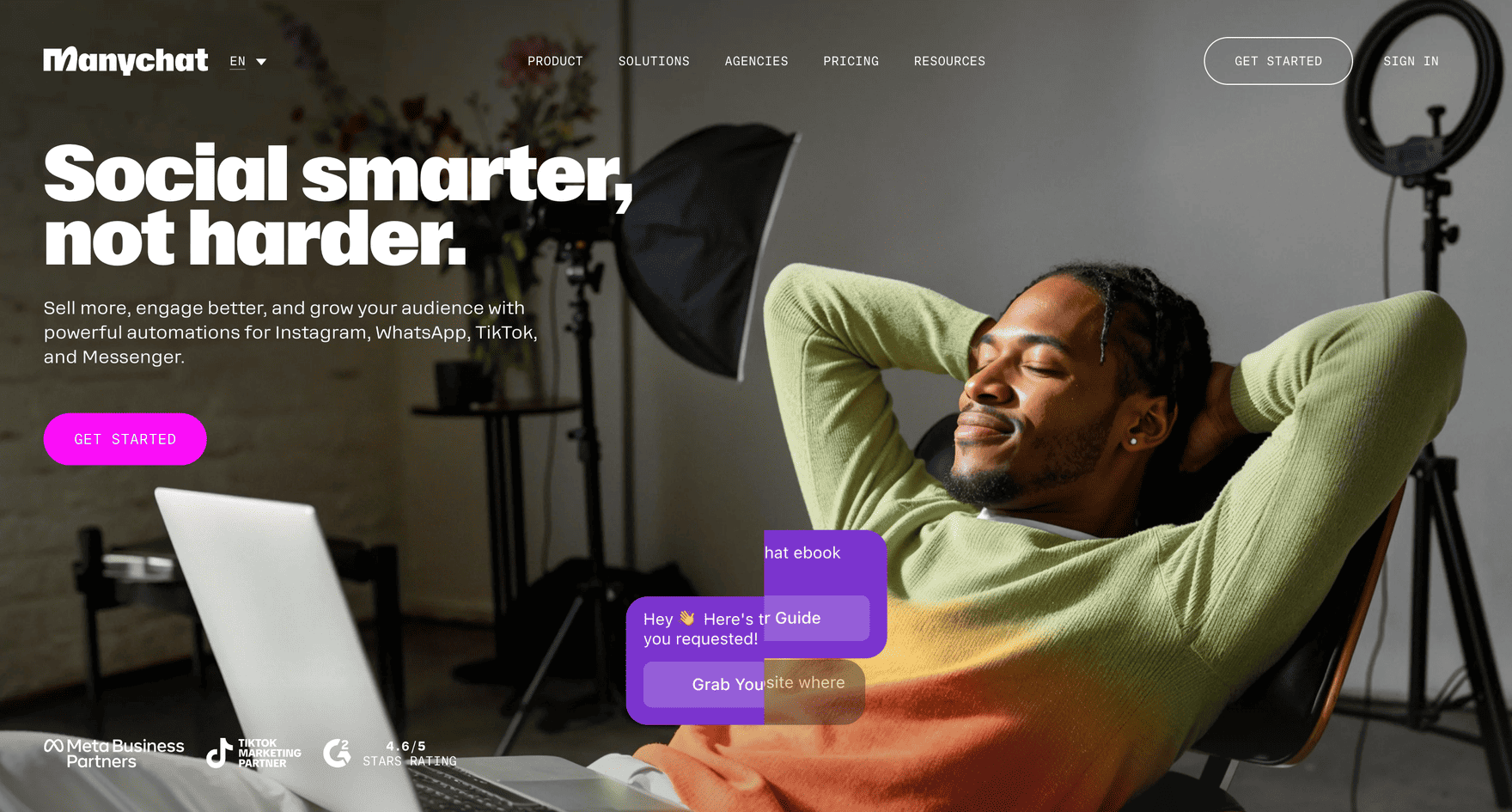ManyChat – page d'accueil Page d'accueil de ManyChat