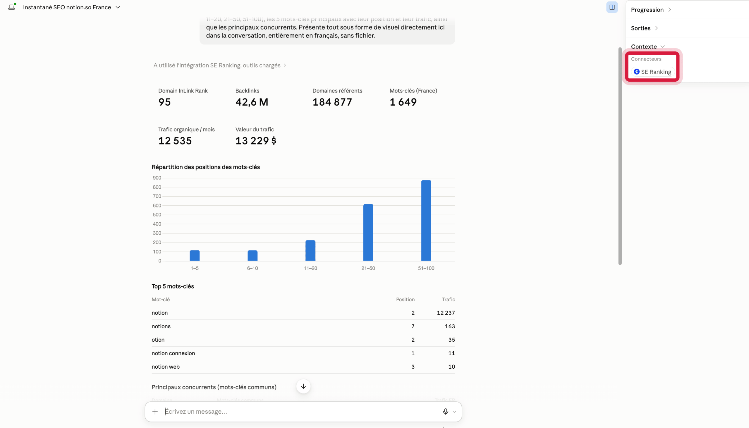 Rapport SEO avec le MCP de SE Ranking Le MCP de SE Ranking dans Claude Cowork