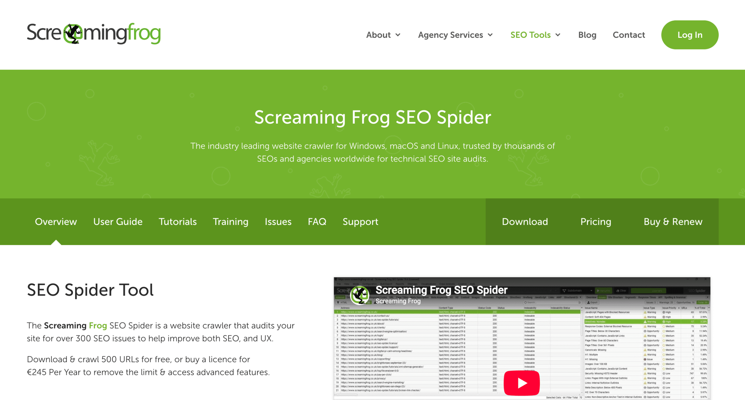 Screaming Frog – page d'accueil Page d'accueil de Screaming Frog SEO Spider