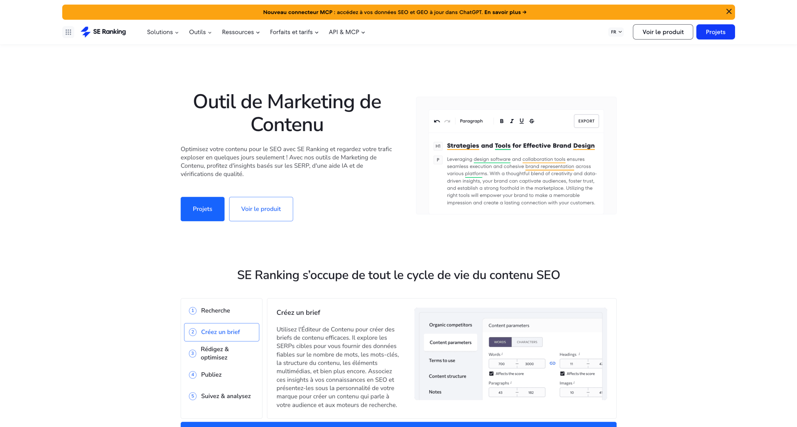 Module Content Marketing de SE Ranking – interface Aperçu du module Content Marketing de SE Ranking