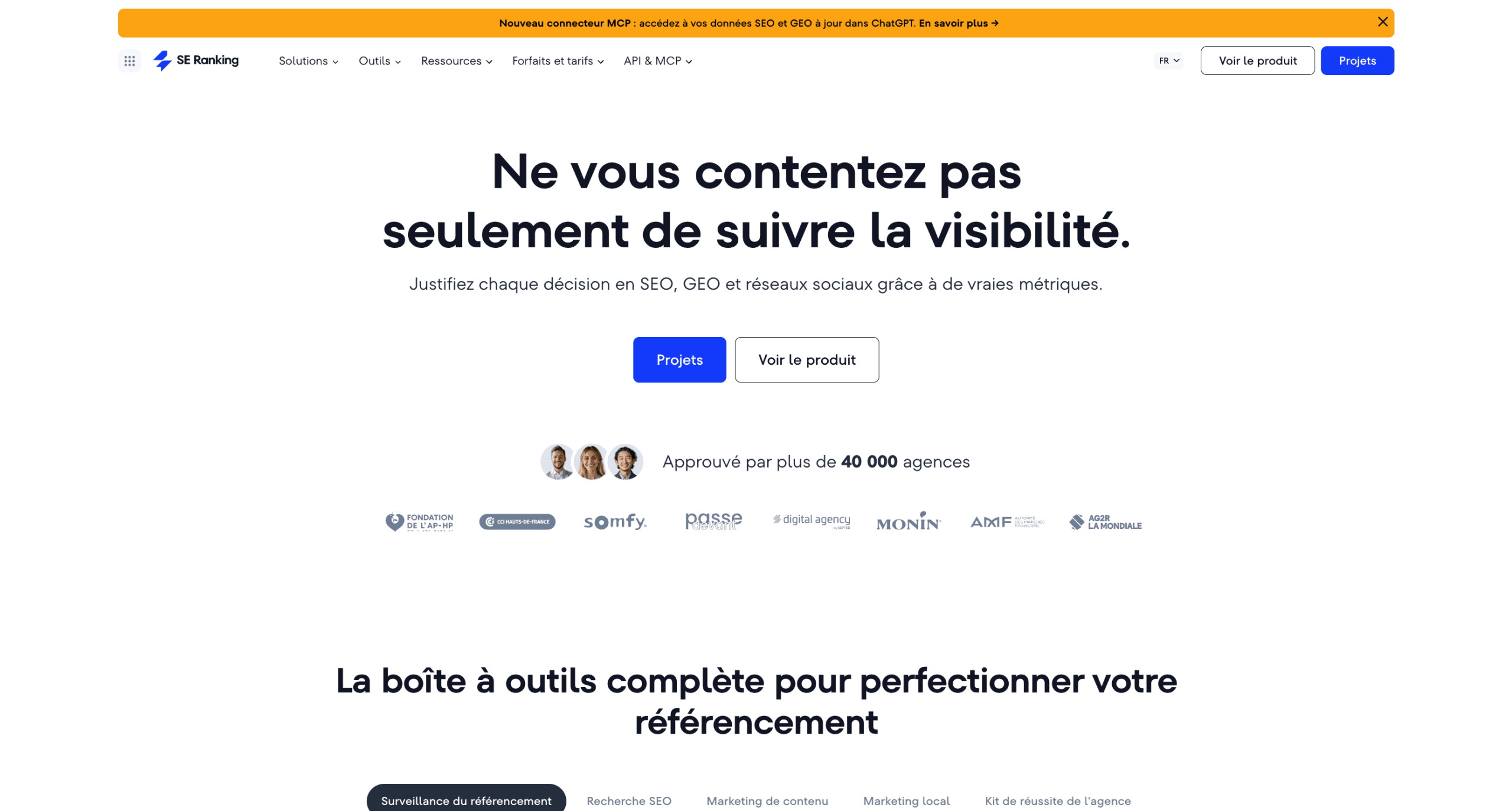 SE Ranking – page d'accueil Page d'accueil de SE Ranking