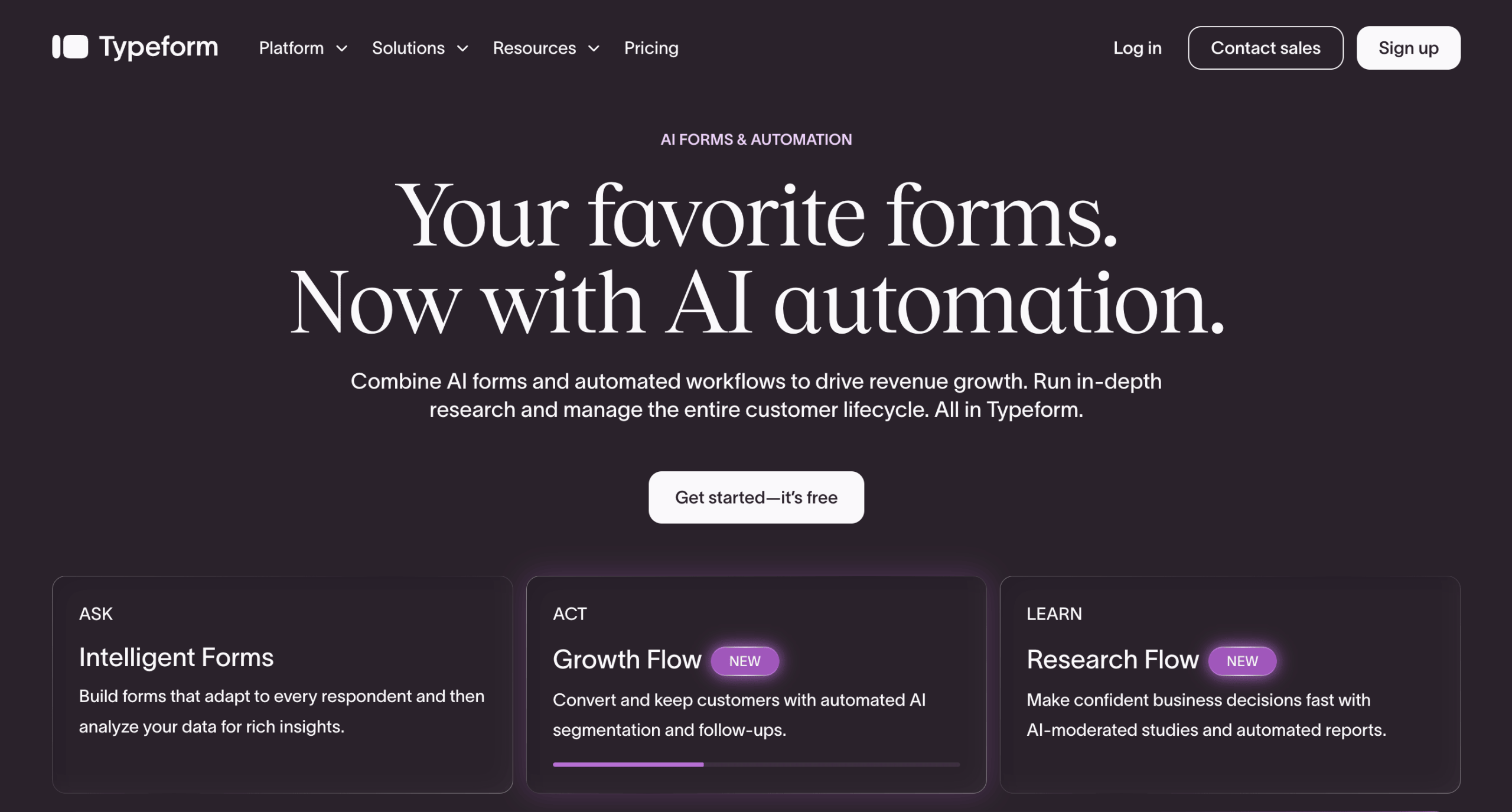 Typeform – interface Interface principale de Typeform