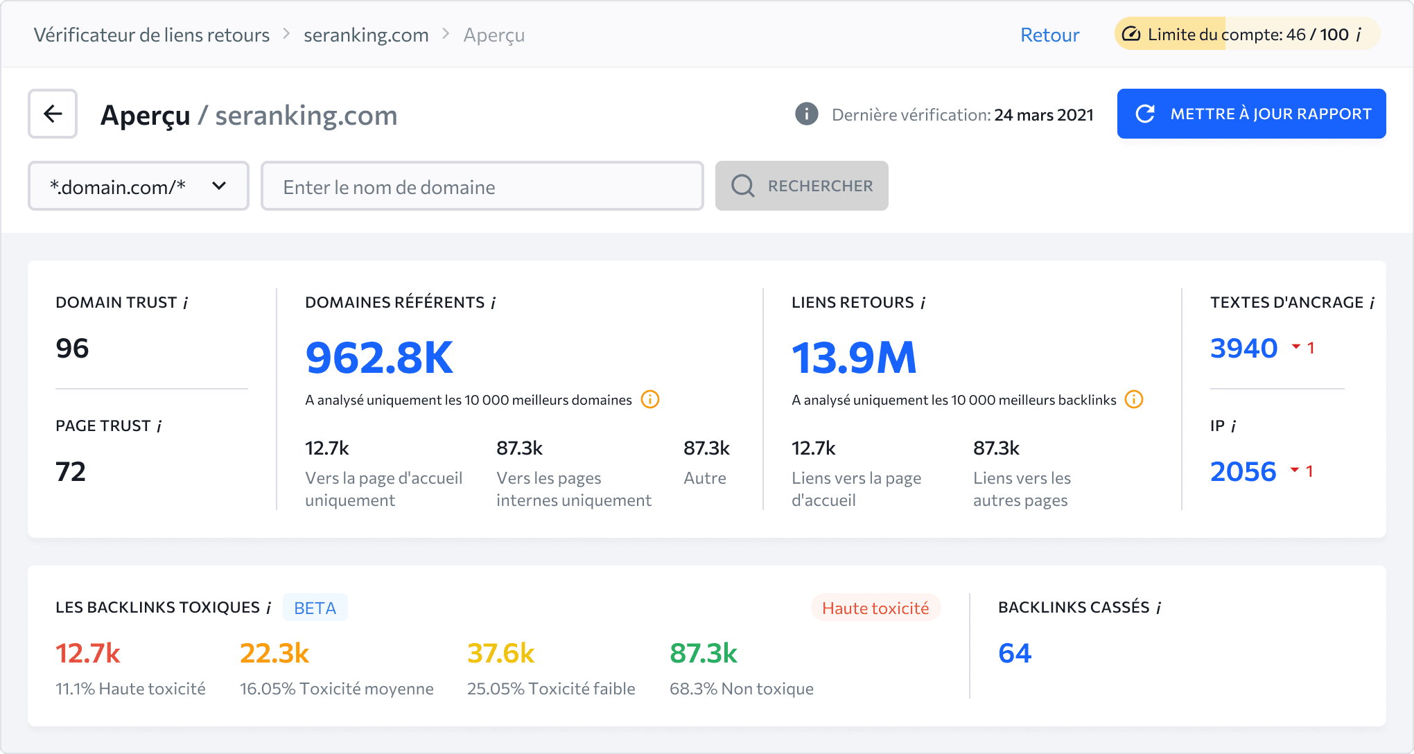 Toutes les informations sur les backlinks réunies dans un seul Vérificateur de Backlinks