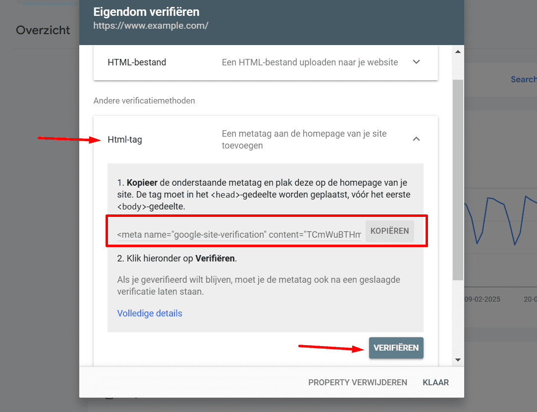 GSC verifiëren met HTML-tag
