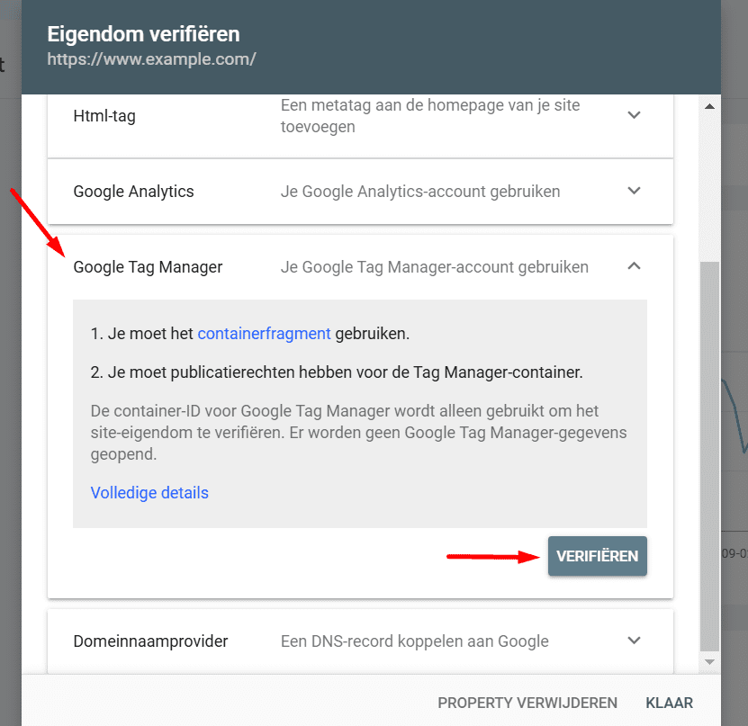 GSC verifiëren via Google Tag Manager