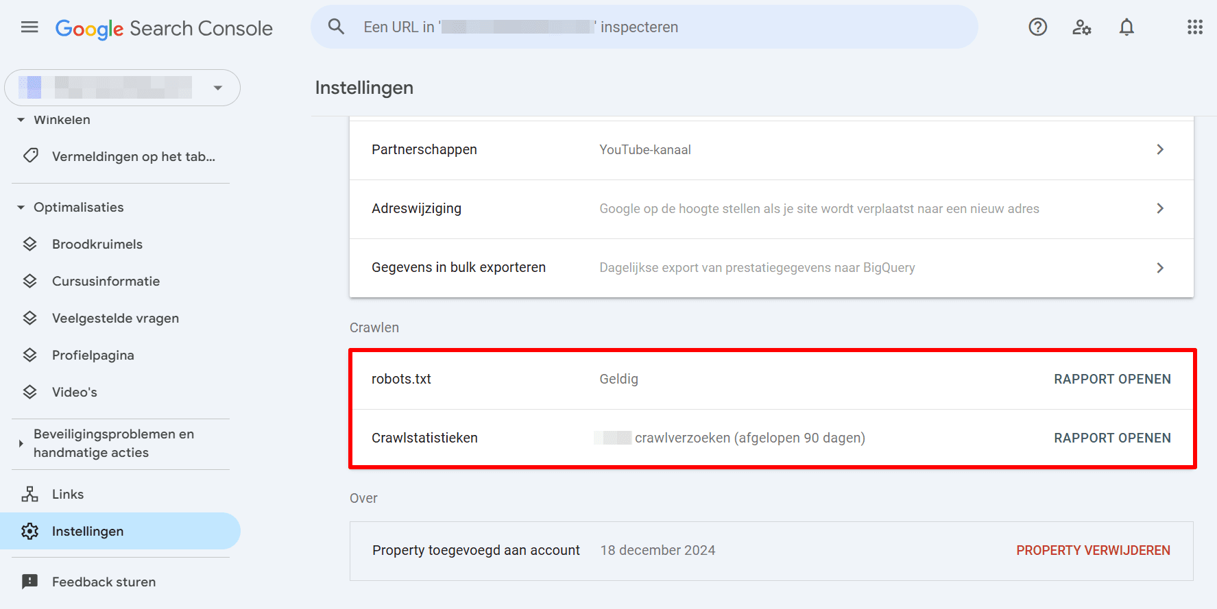 robots.txt-rapport binnen Google Search Console
