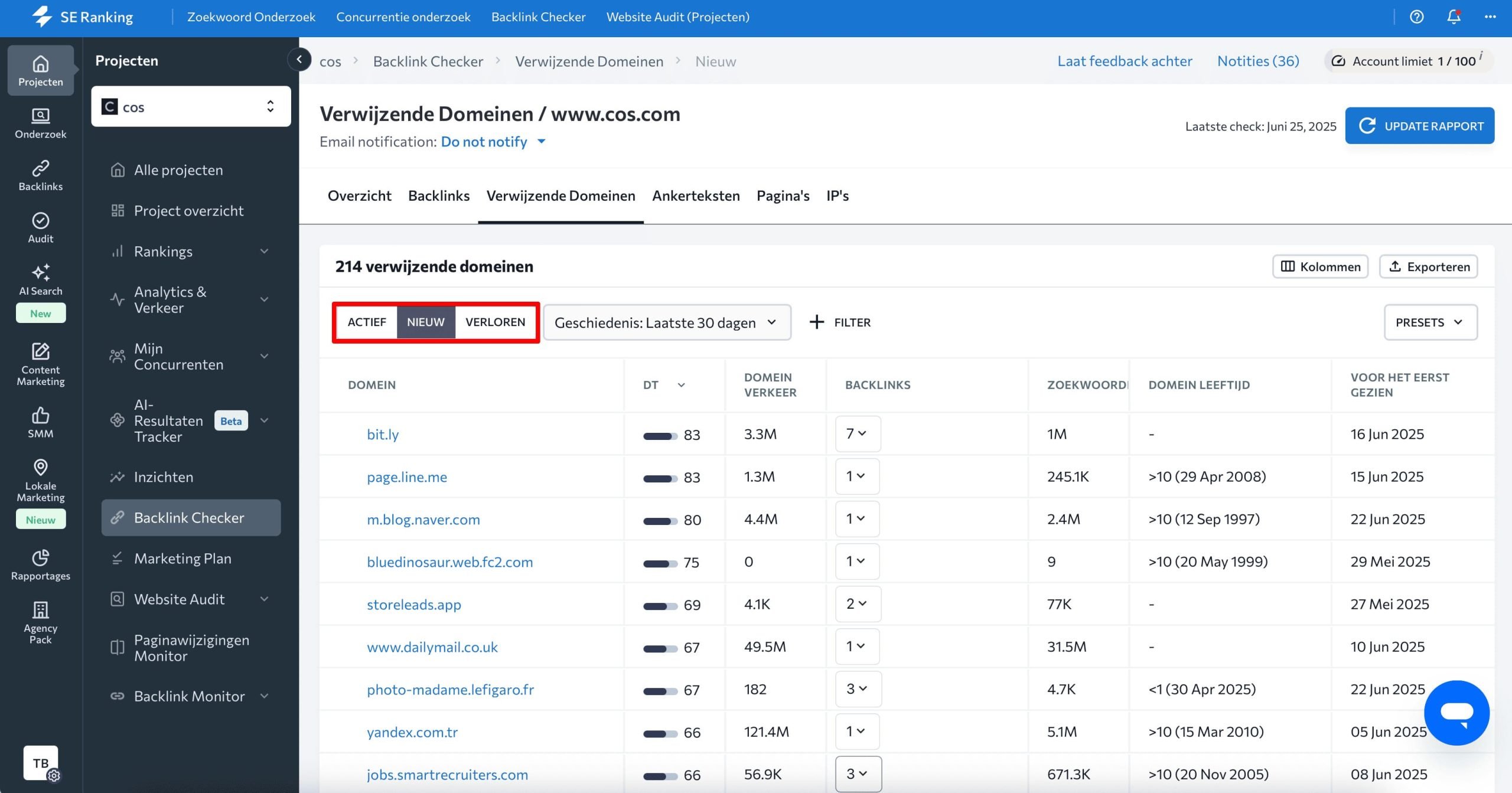 Domains started and stopped referring to your site