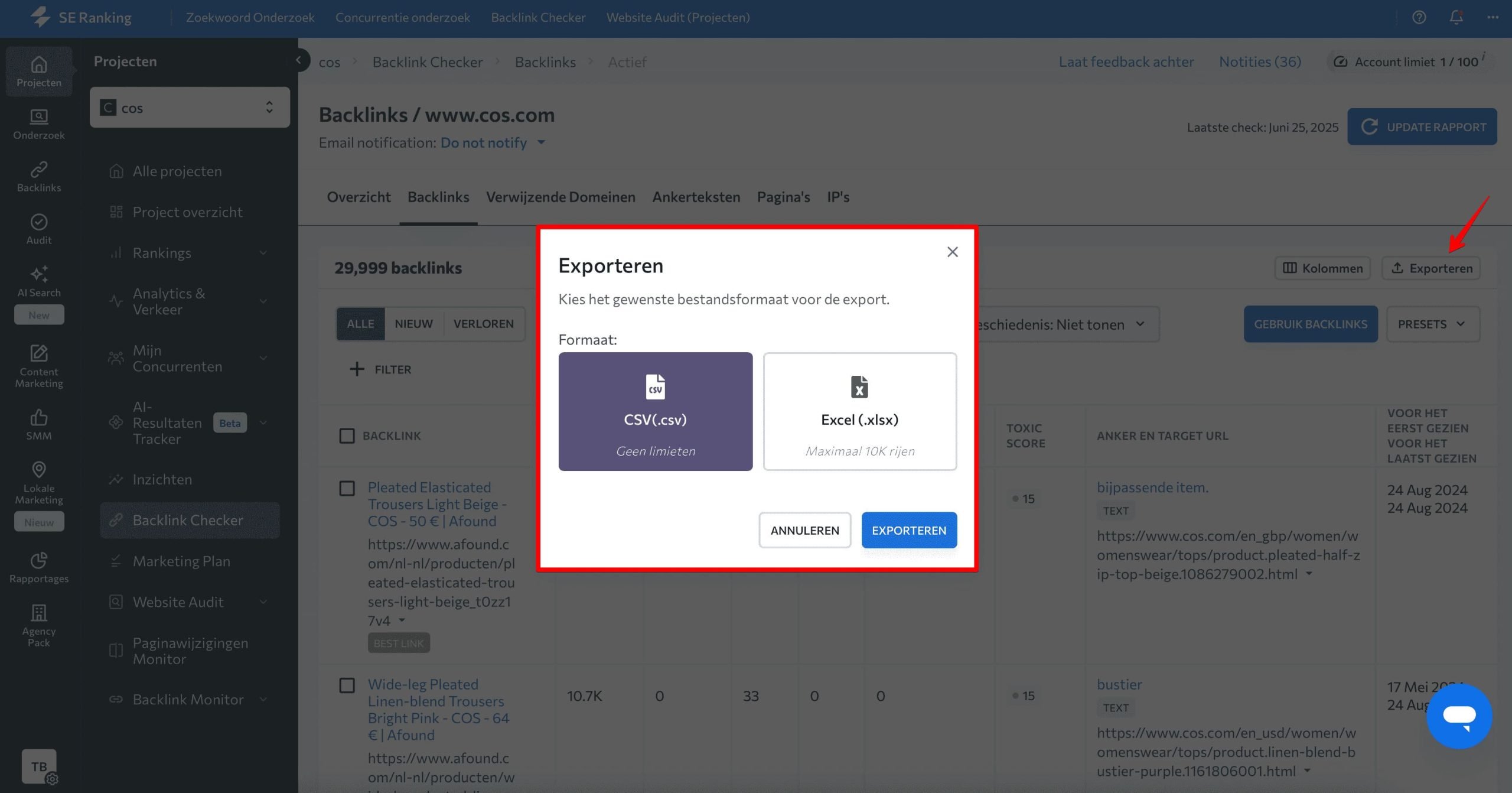 Export Backlinks