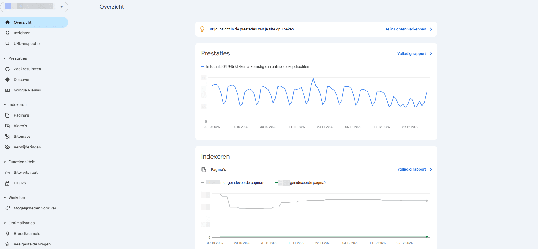 Dashboard van Google Search Console