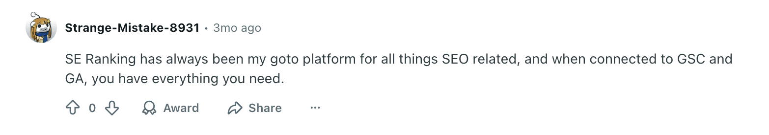 Bekijk over SE Ranking op Reddit