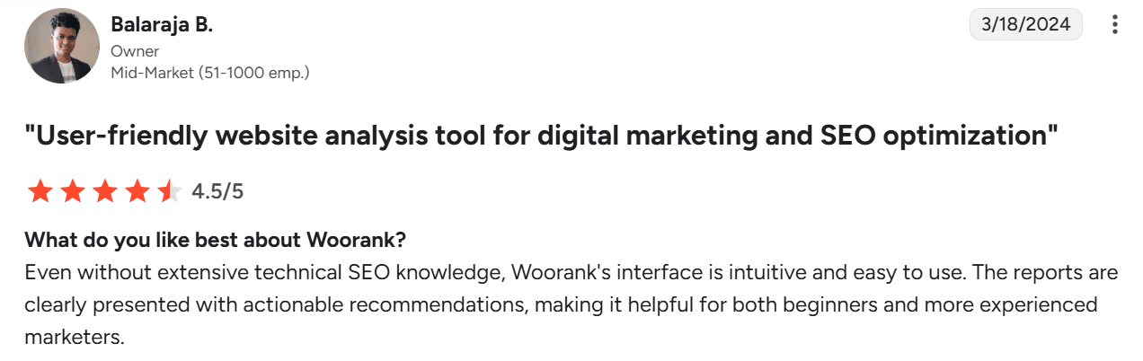 Gebruikersrecensies over Woorank op G2