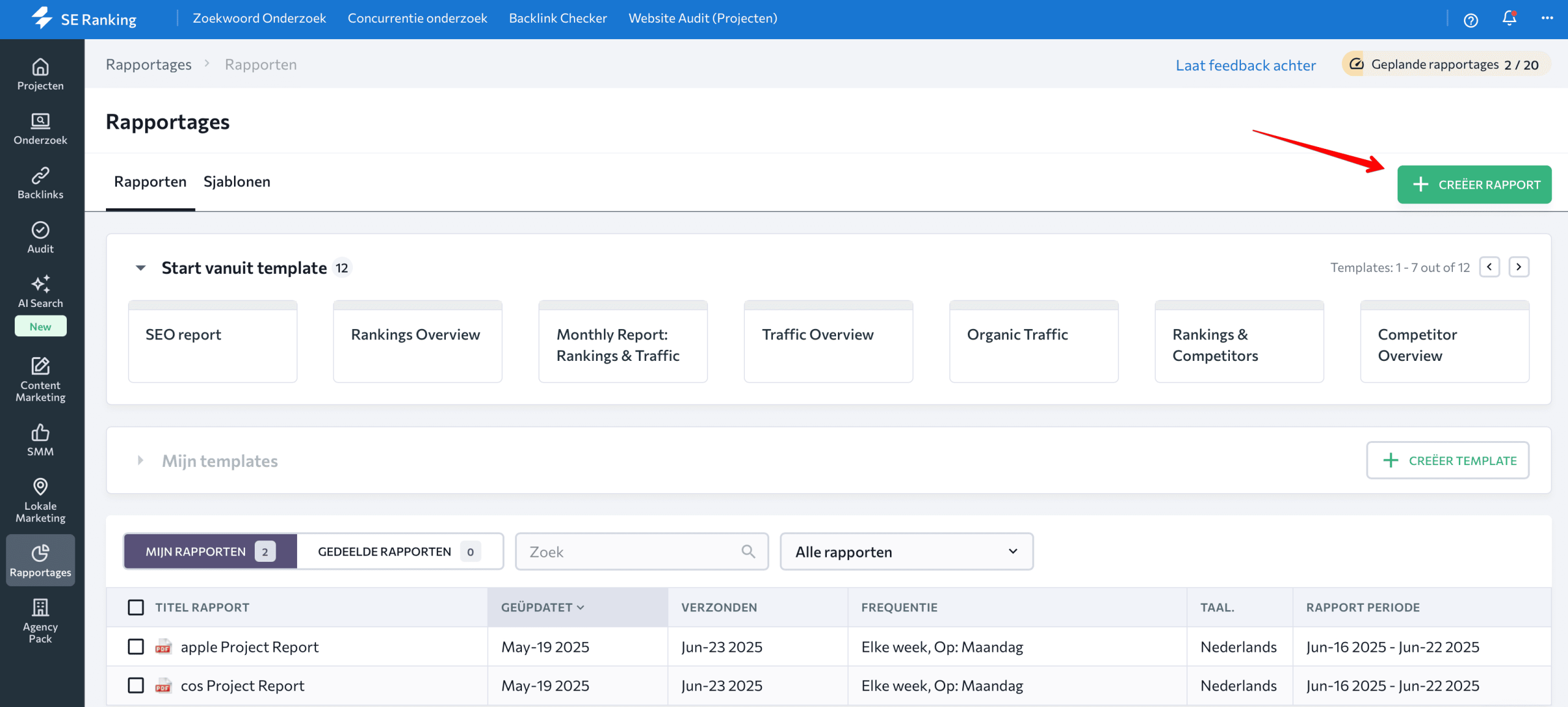 How to create reports in SE Ranking