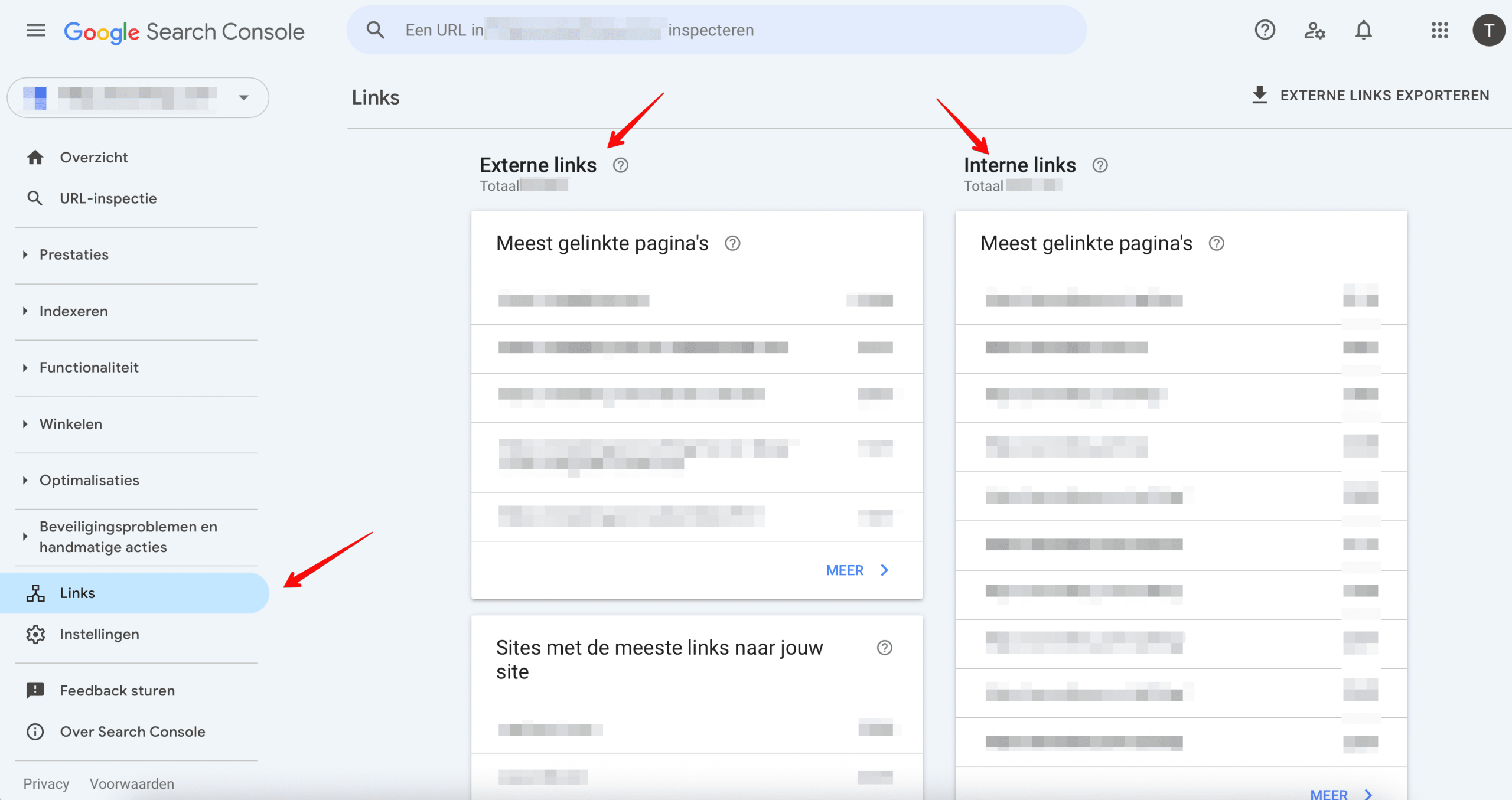 GSC Links report with external and internal links