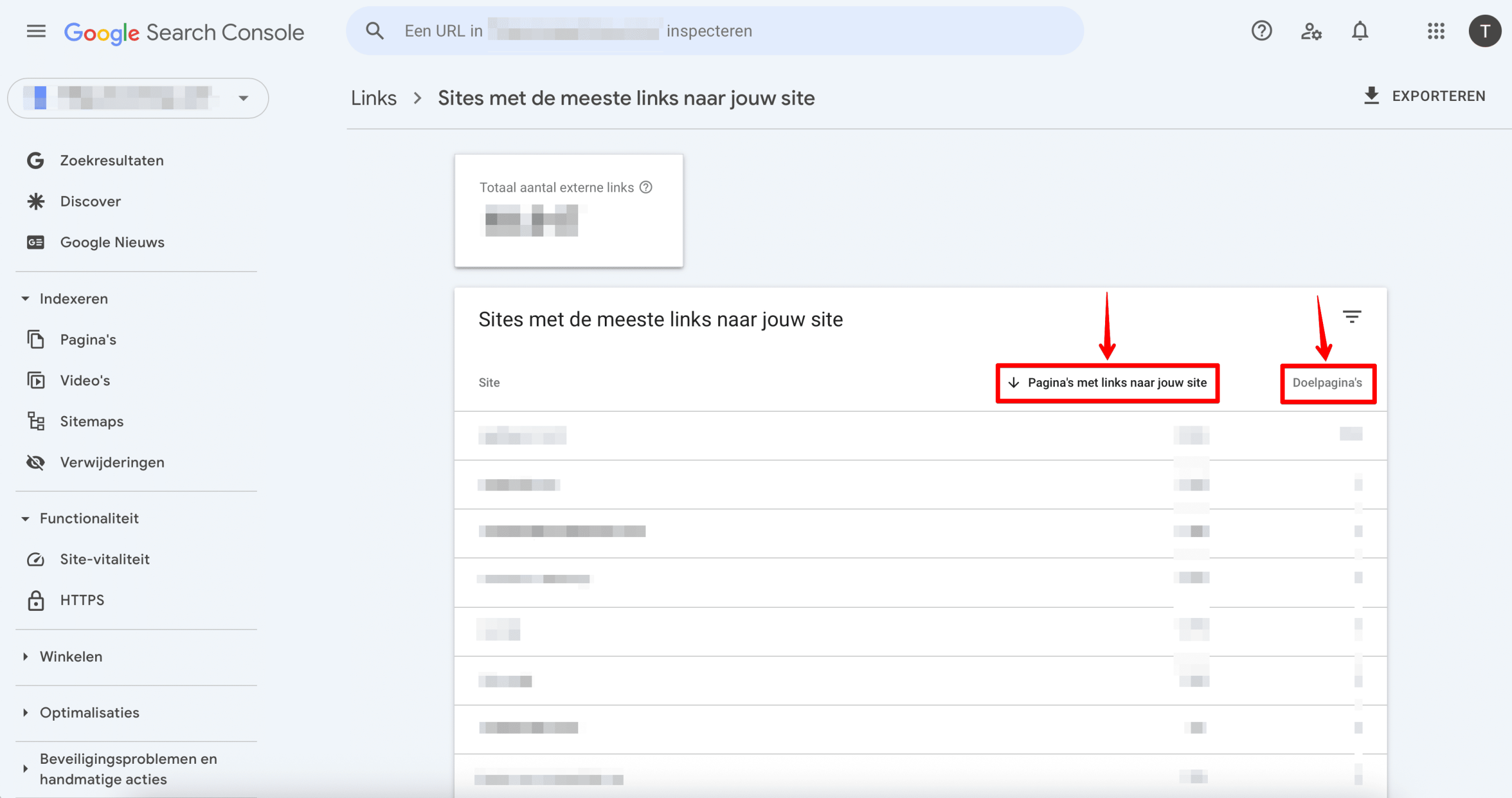 Top linking sites in GSC