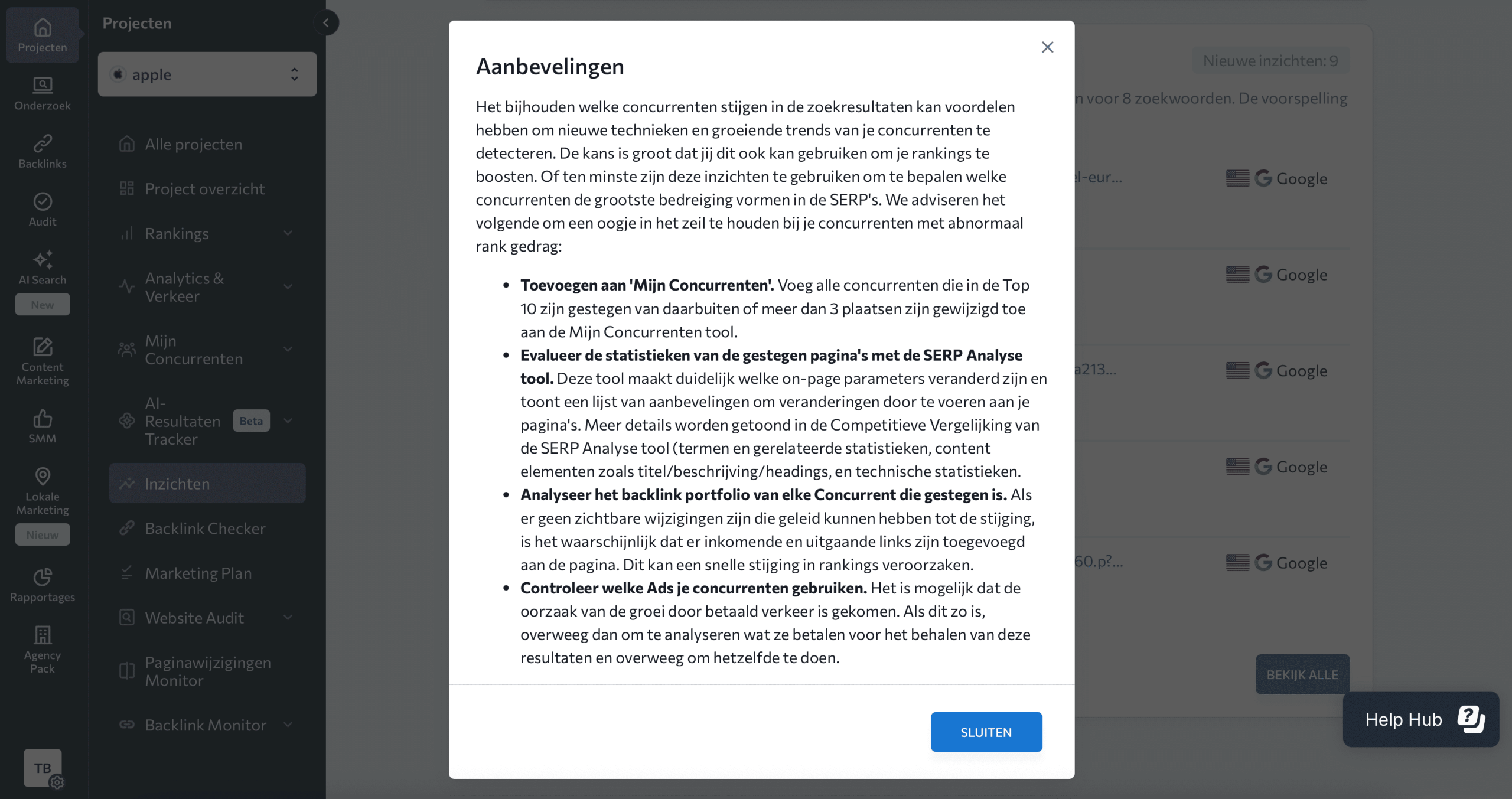 Recommendations in the Insights tool