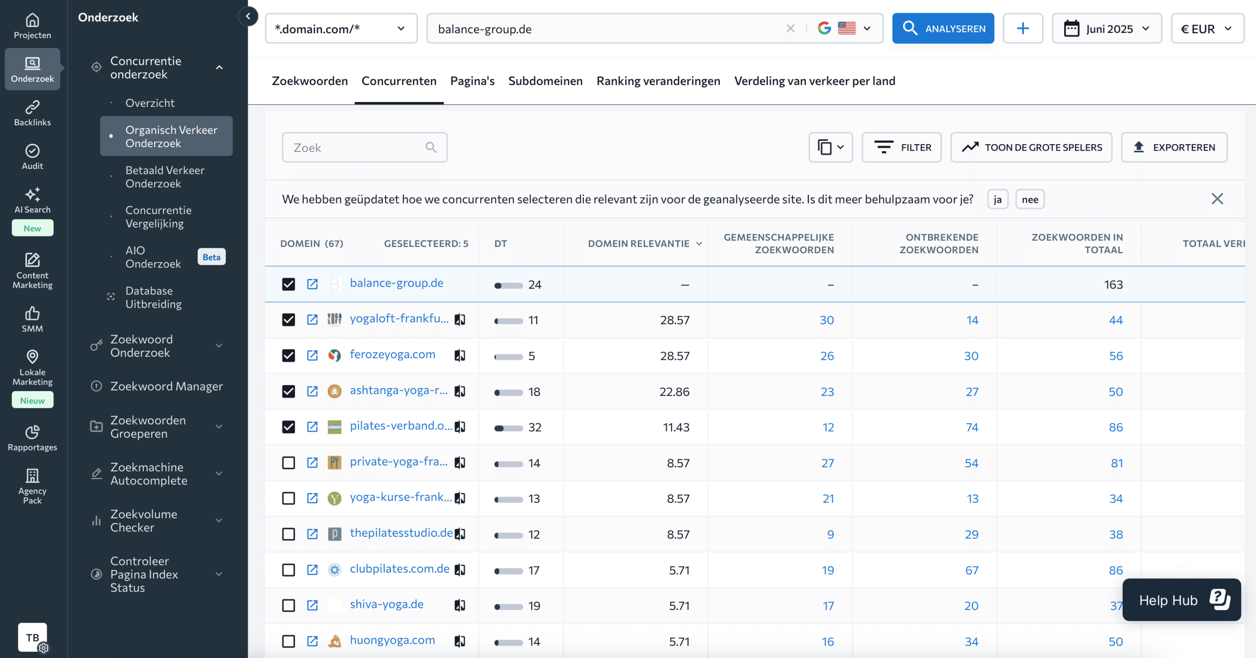 Screenshot of organic traffic competitors in SE Ranking