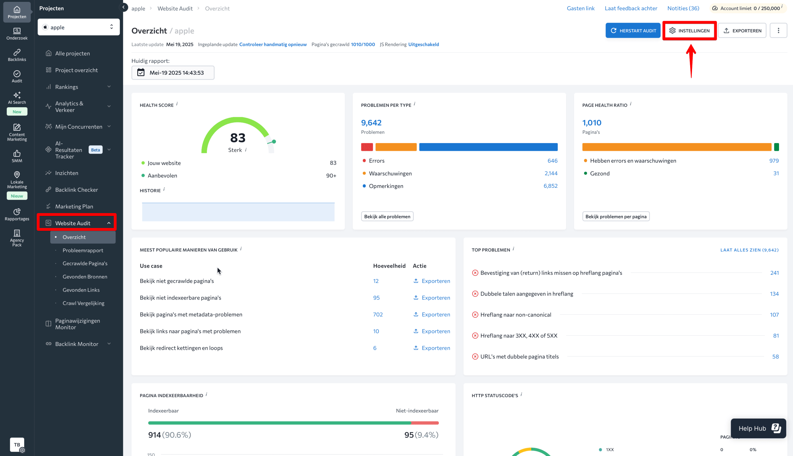 SE Ranking’s Website Audit settings