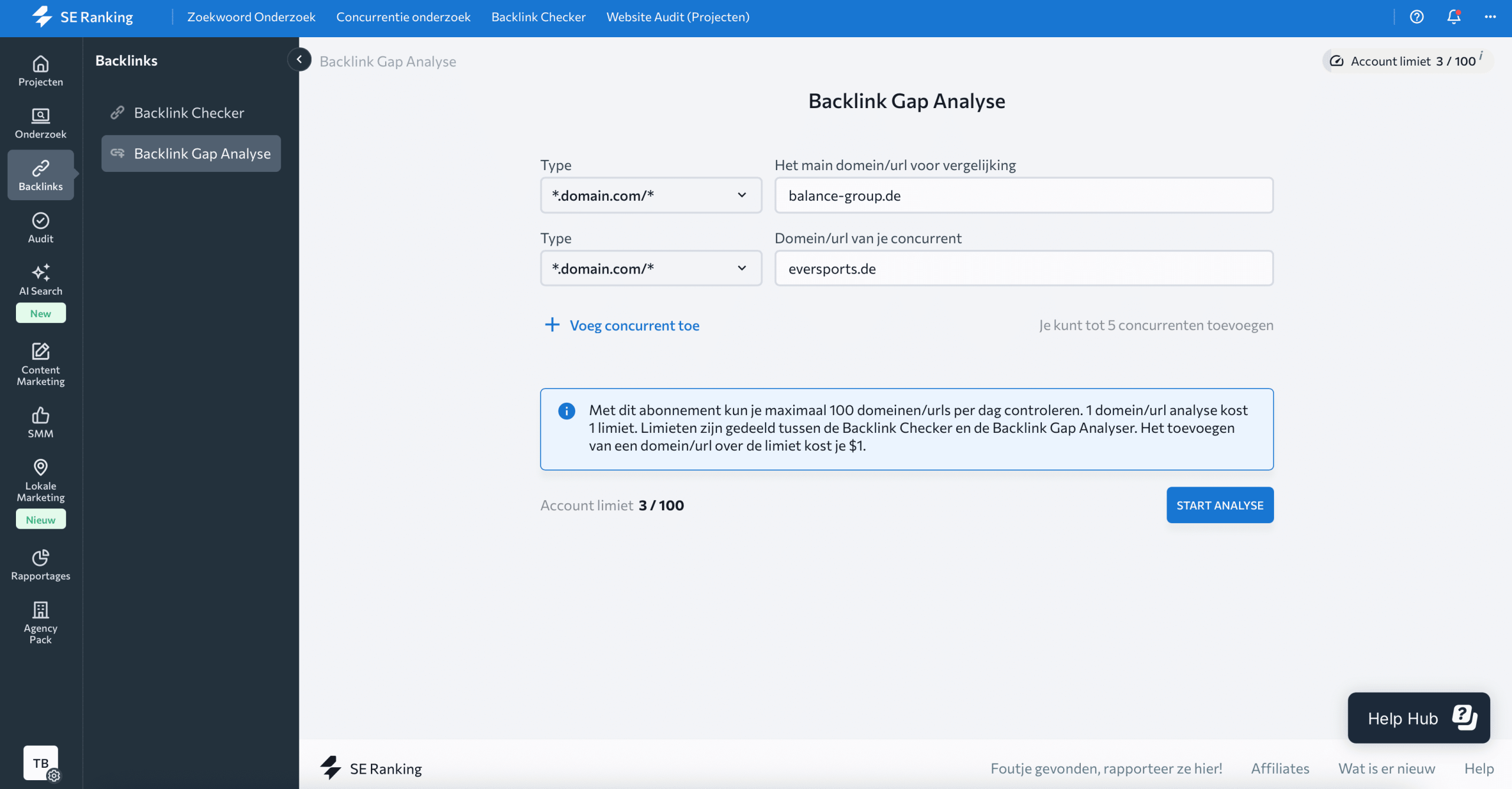 Add competitors to Backlink Gap Analyzer