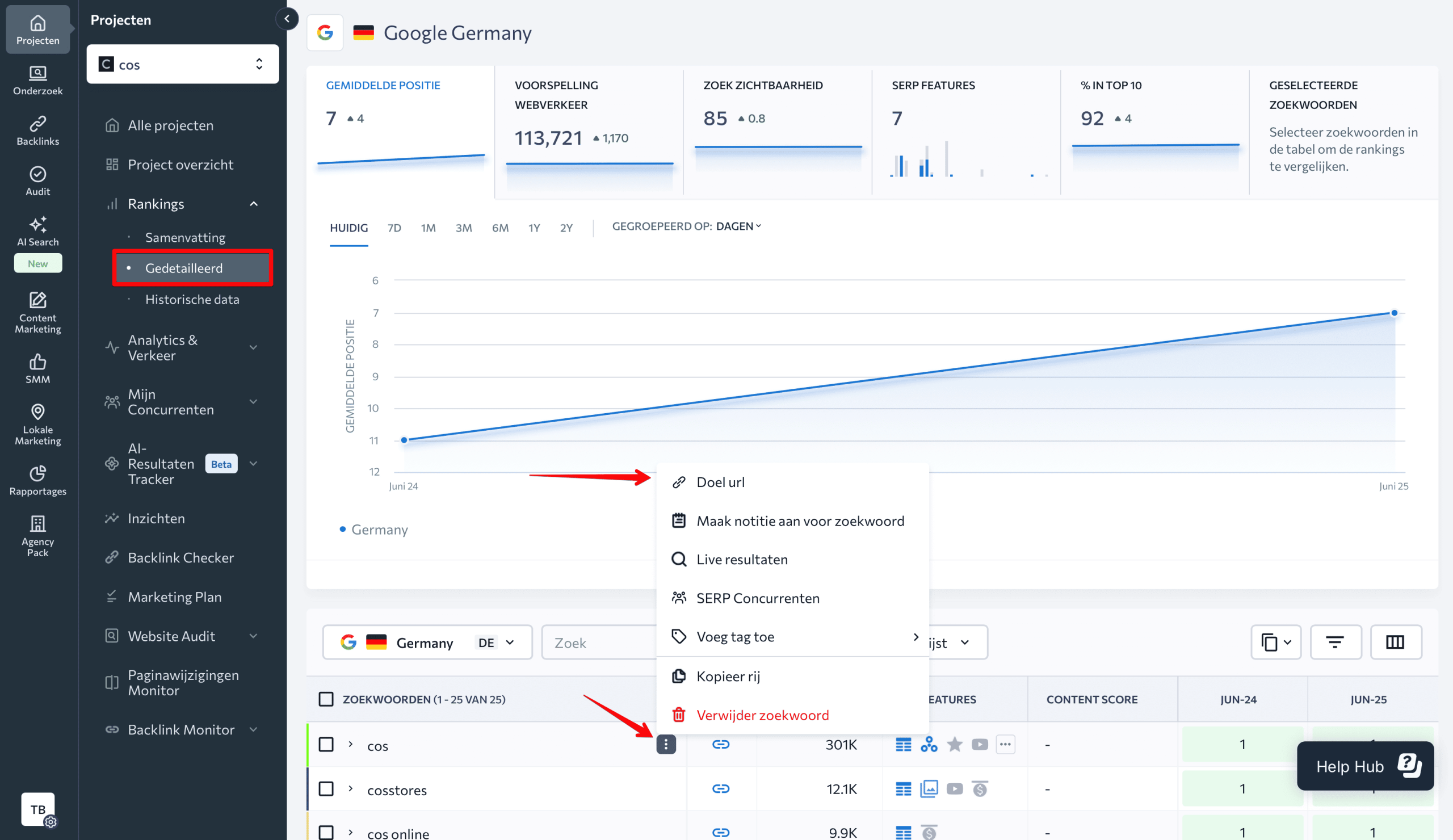Assign target URLs using in Rank Tracker