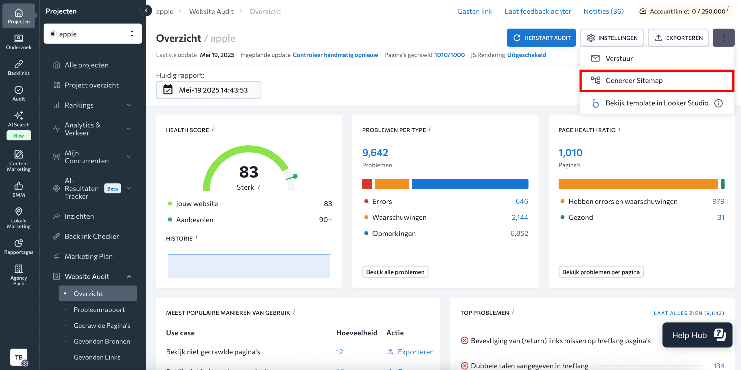 Generating sitemap with SE Ranking