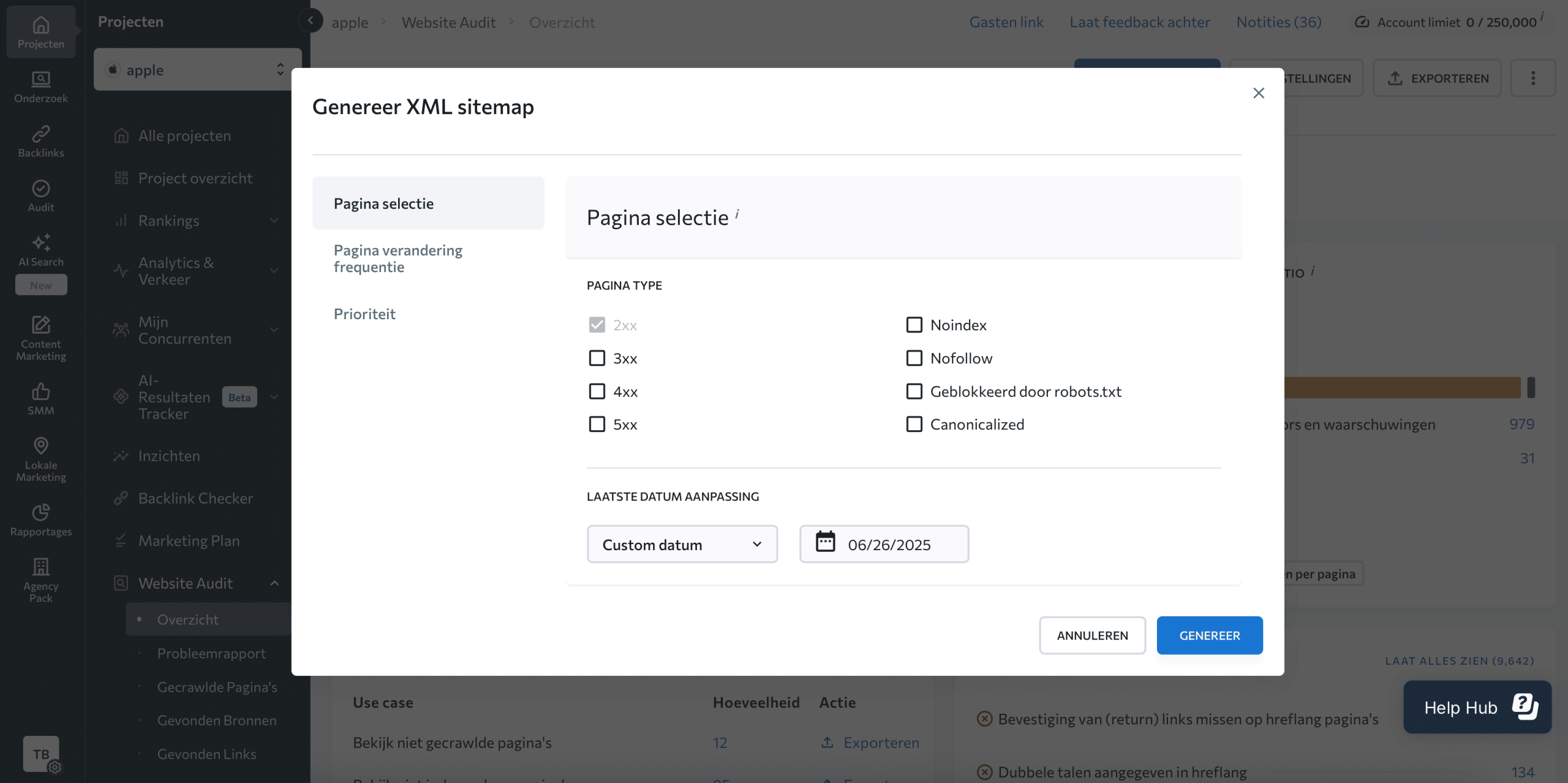 How to generate XML map in SE Ranking