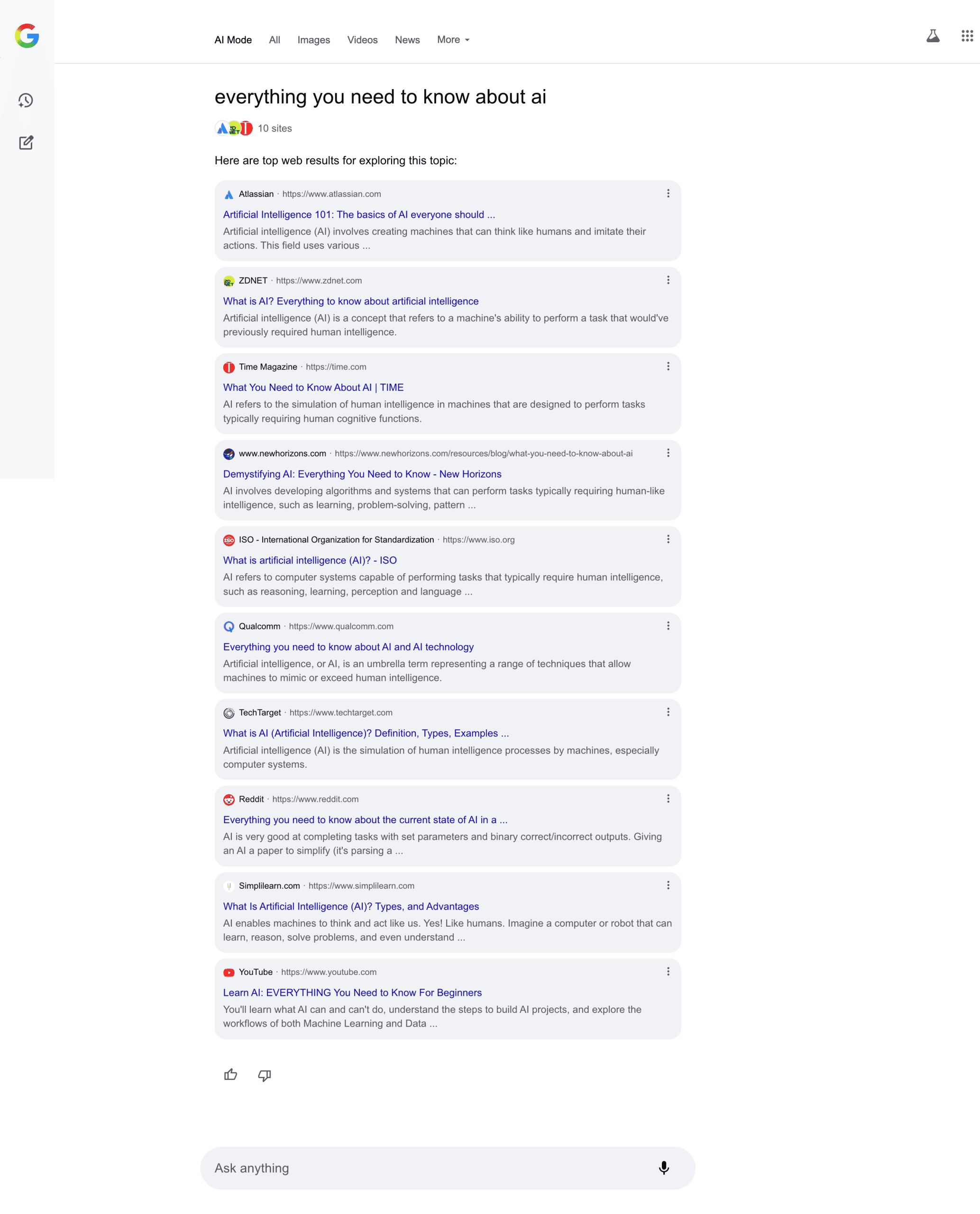Example of 10 AIM SERP links