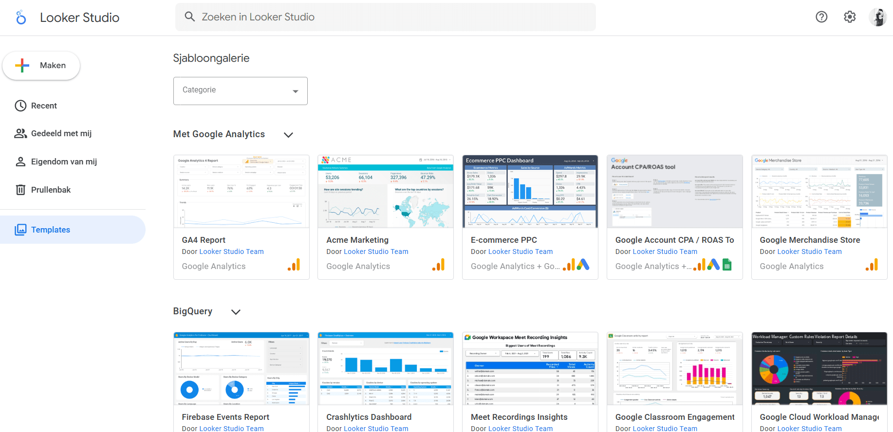 Google Looker Studio-sjablonen