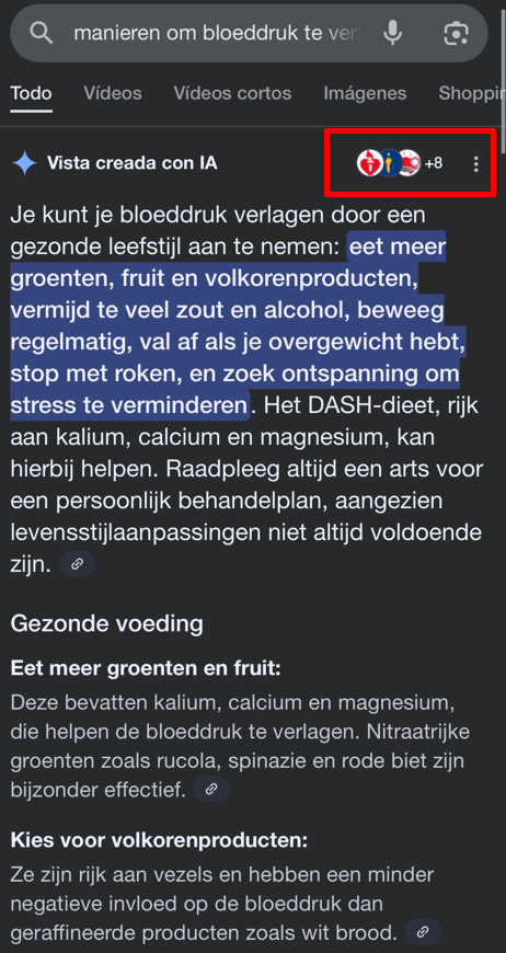 Links in AI-overzichten op mobiele apparaten