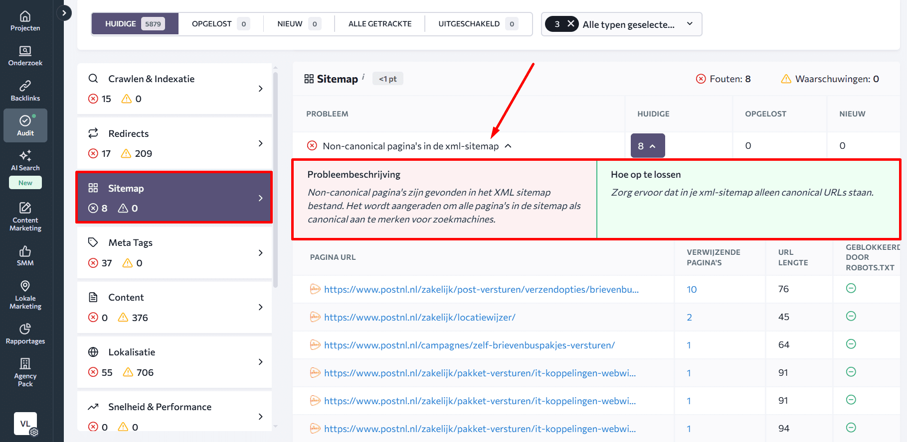 Website Audit van SE Ranking