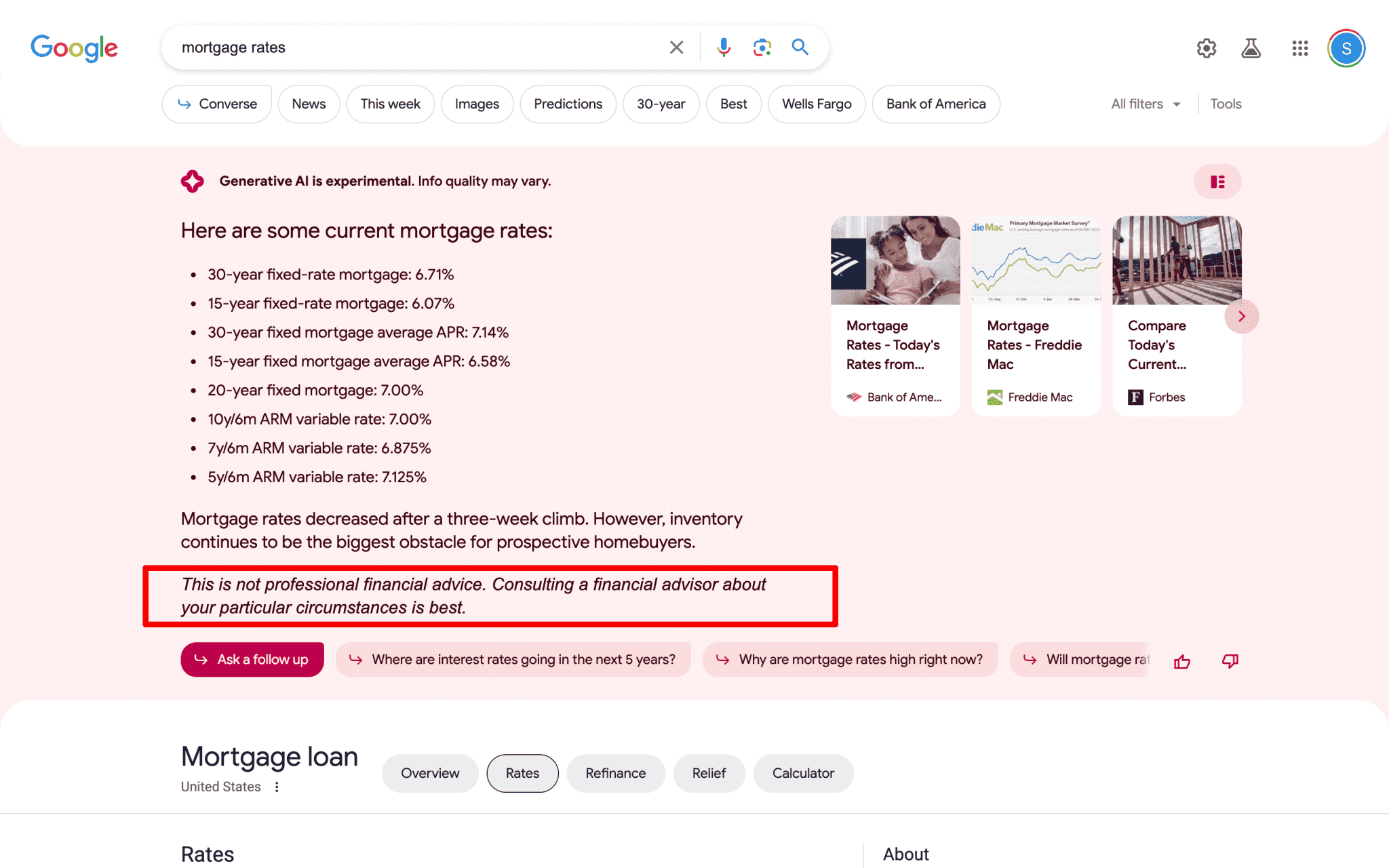 Disclaimers voor zoekopdrachten met ‘Your Money or Your Life’ in Google SGE