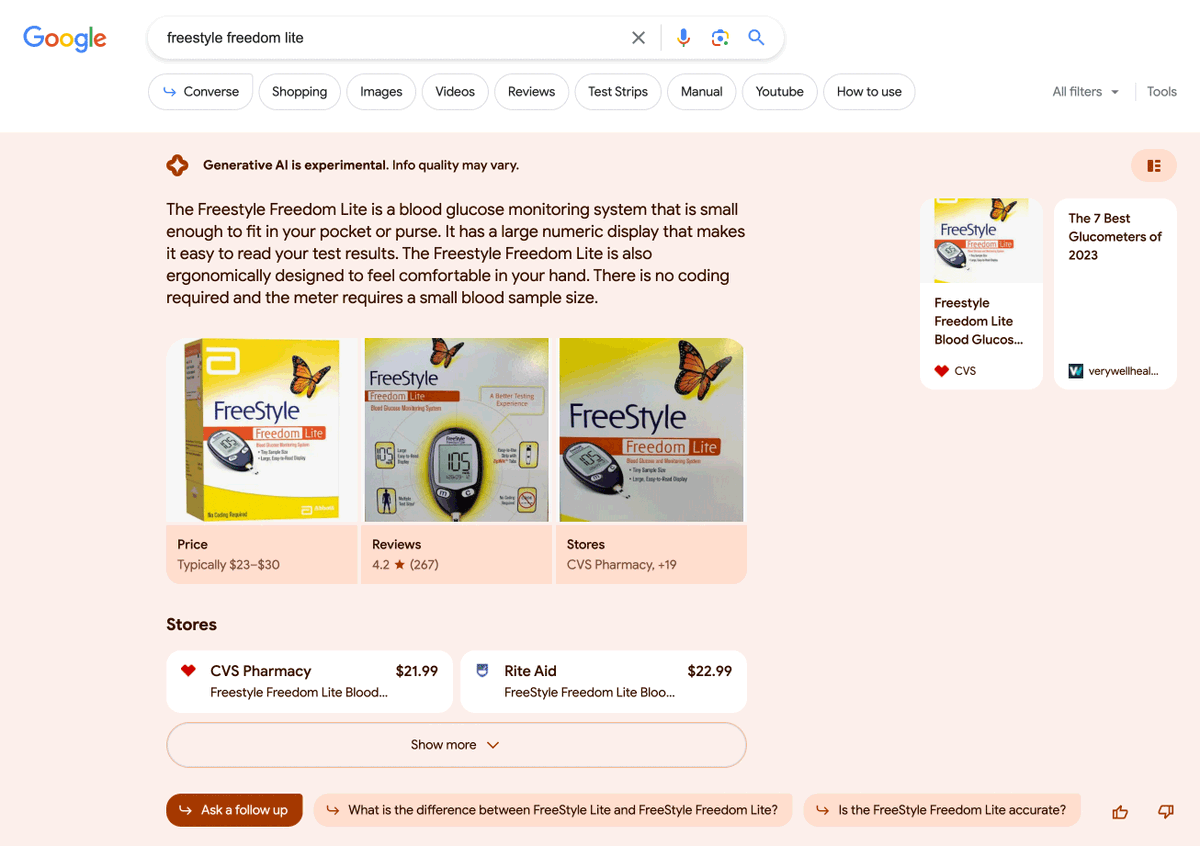 Google SGE-winkelresultaten