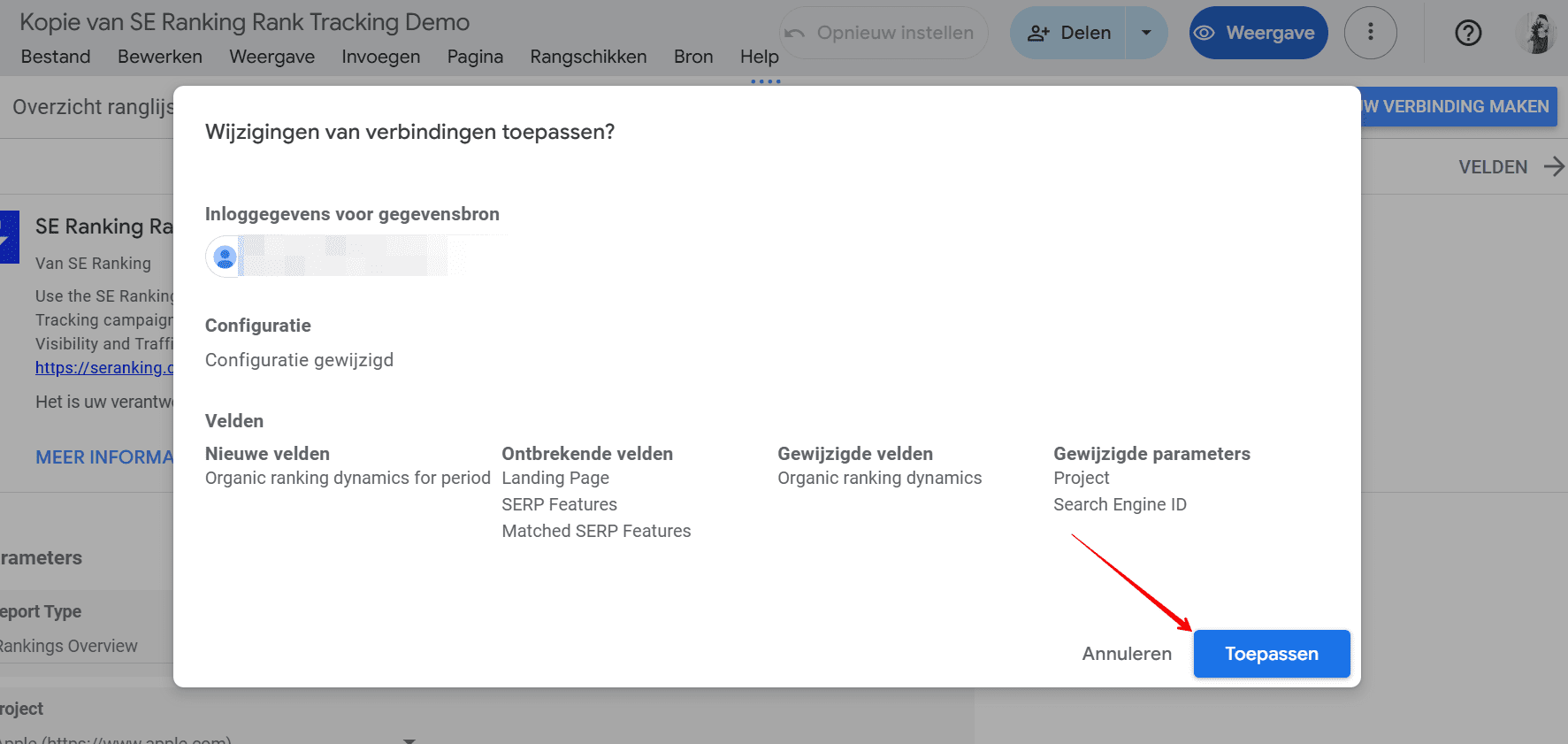 Verbindingswijzigingen toepassen in Google Looker Studio