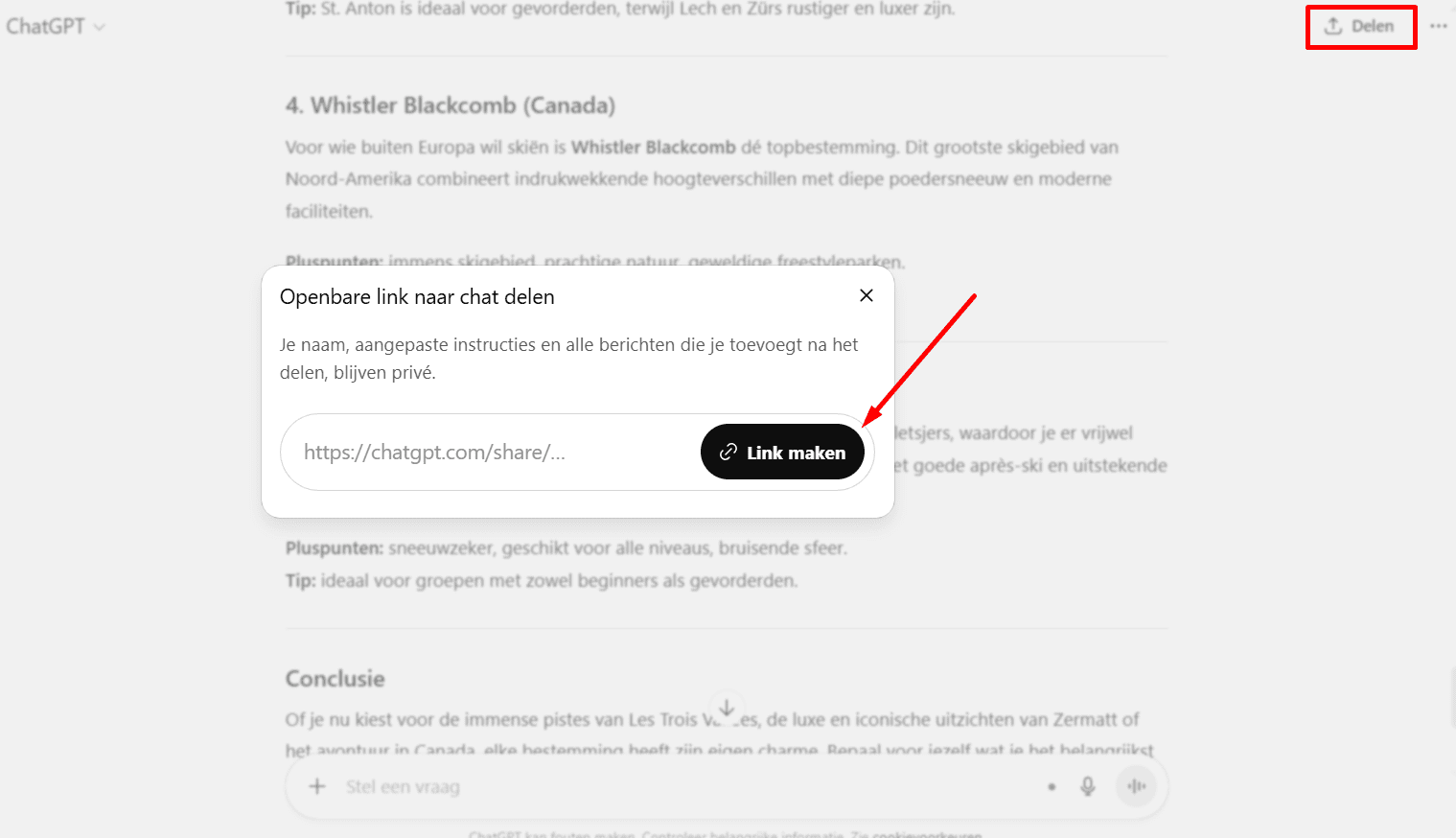 Link genereren naar elk gesprek in ChatGPT