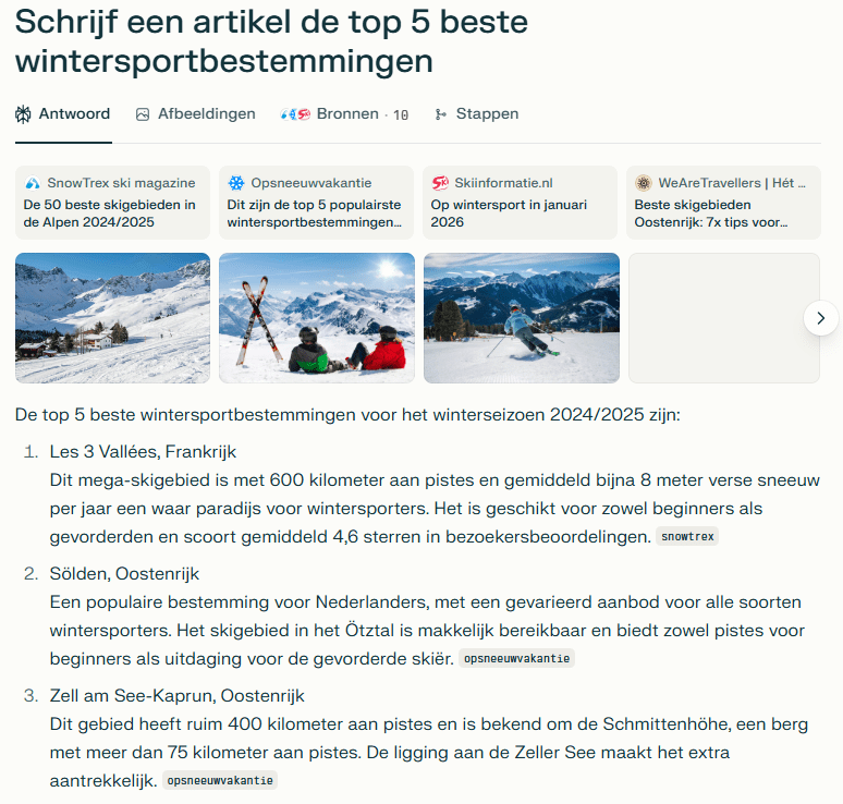 Tekstgeneratie in Perplexity AI