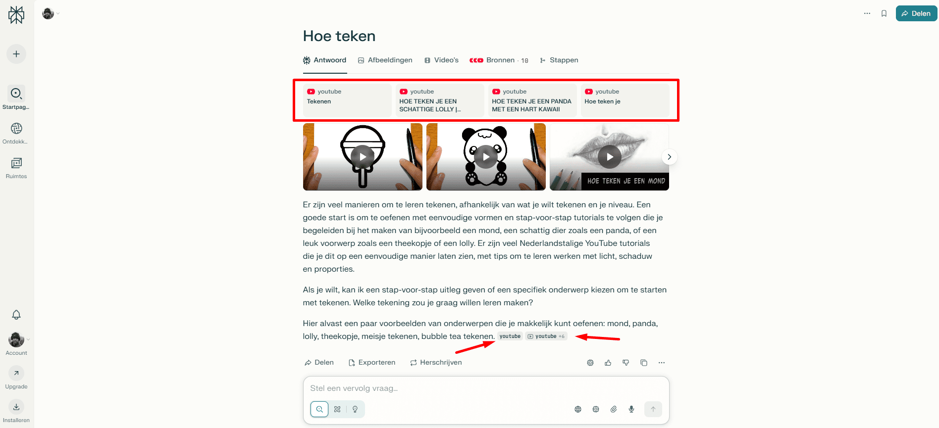 Werken met bronnen in Perplexity AI