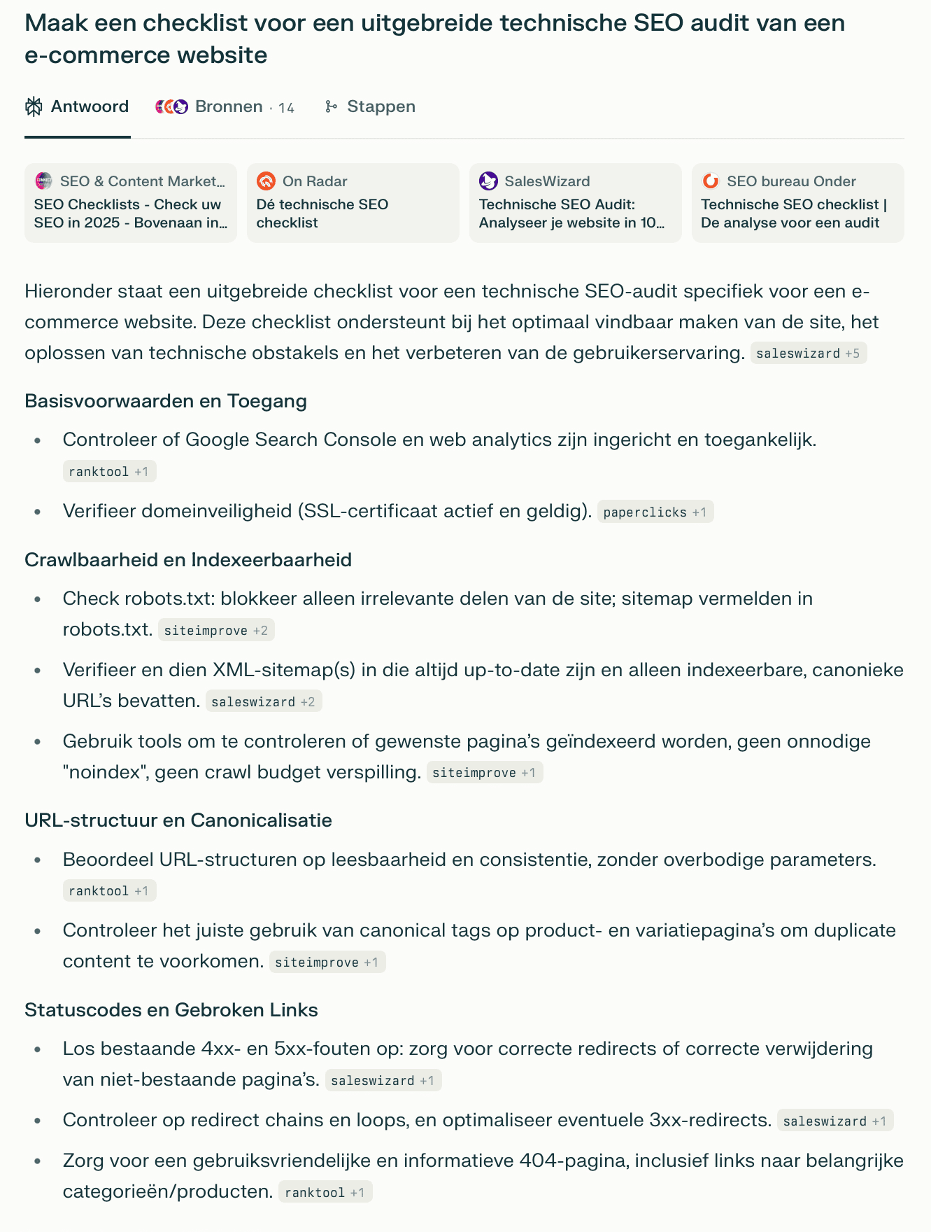 Checklist voor technische SEO-audit in Perplexity AI