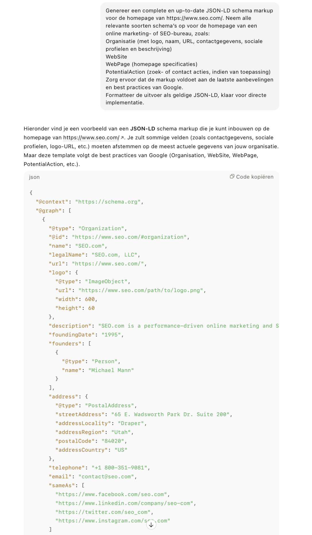 Schema-markup genereren in ChatGPT