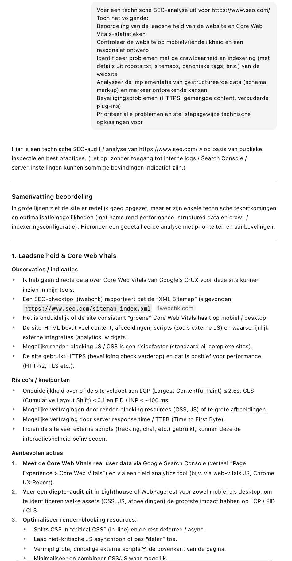 Technische SEO-audit uitvoeren in ChatGPT