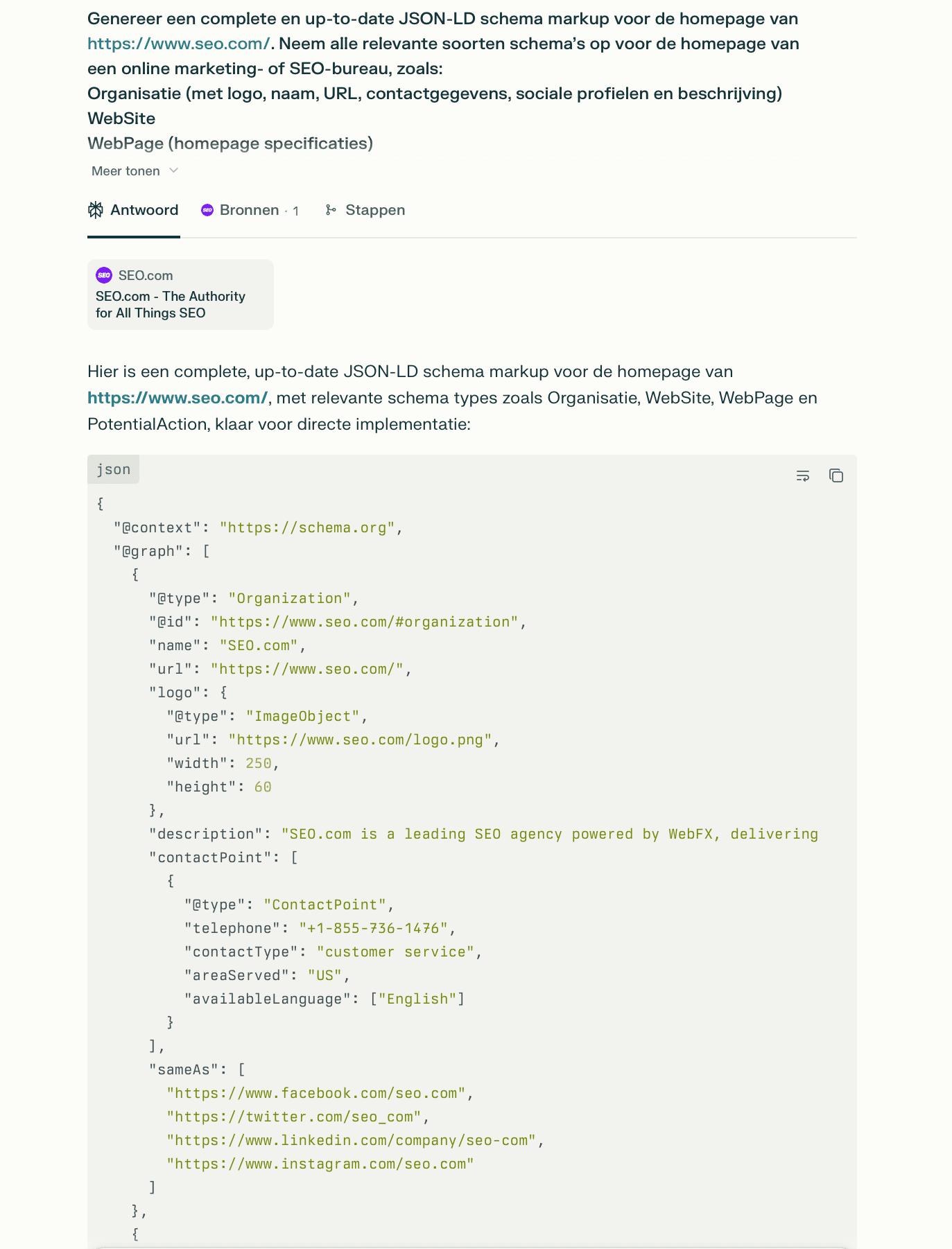 Schema-markup genereren met Perplexity AI