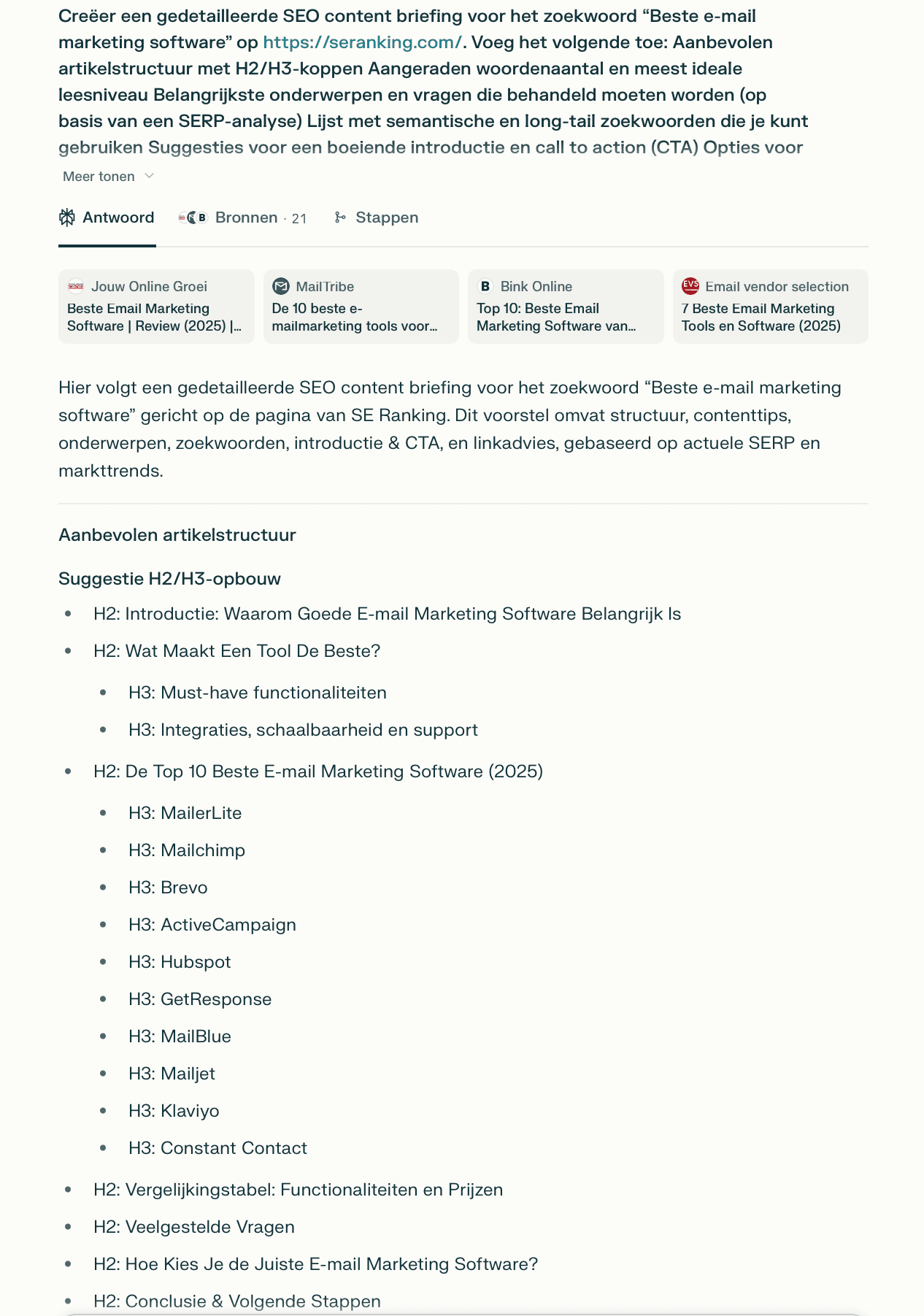 Een gedetailleerde SEO-briefing opstellen met Perplexity AI