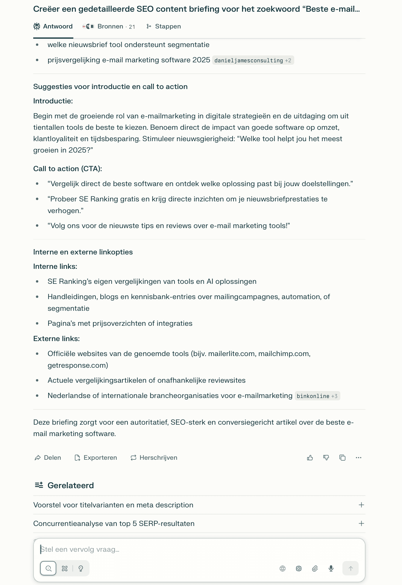 SEO-briefing in Perplexity AI
