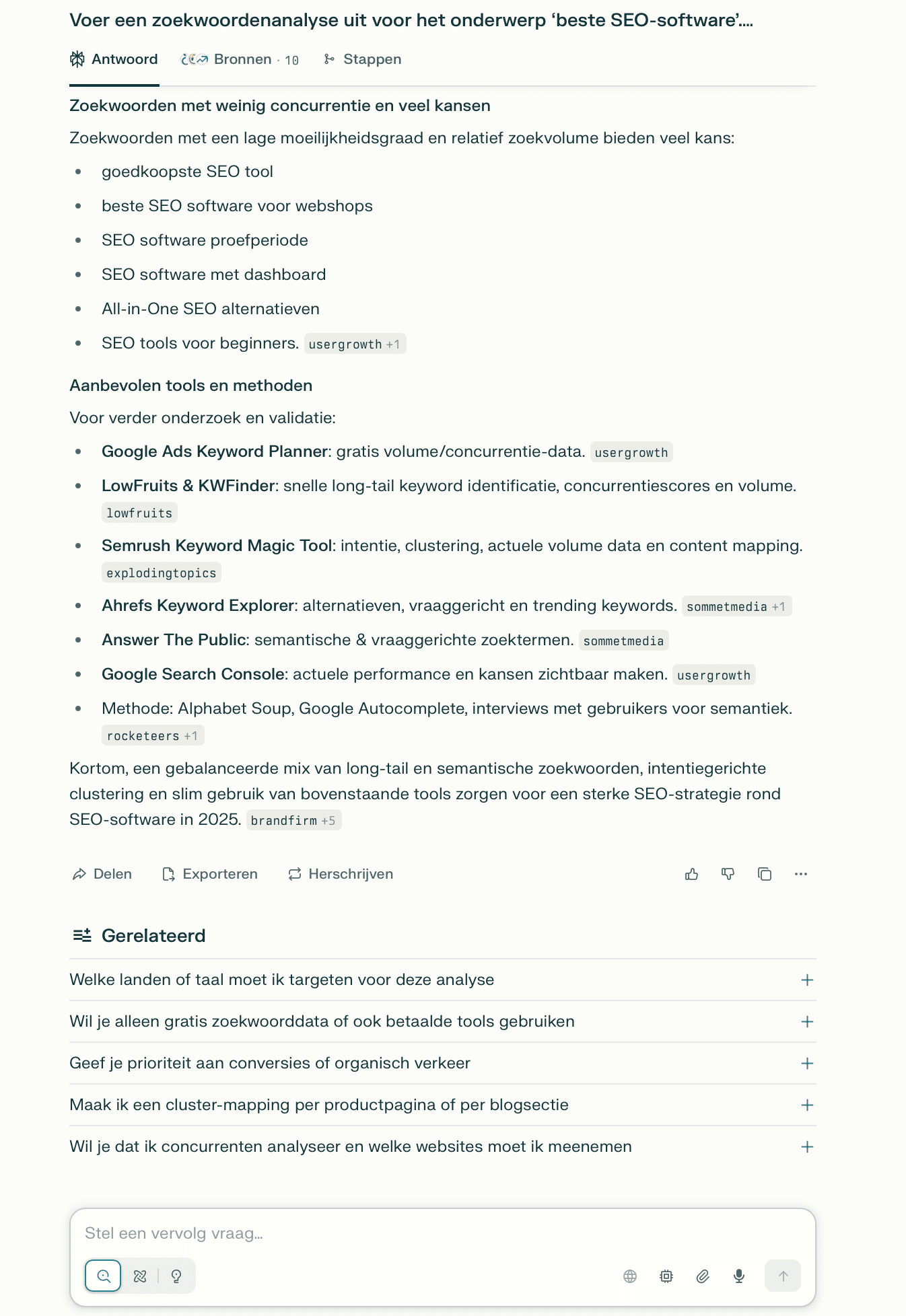 Keyword analysis (Perplexity AI)