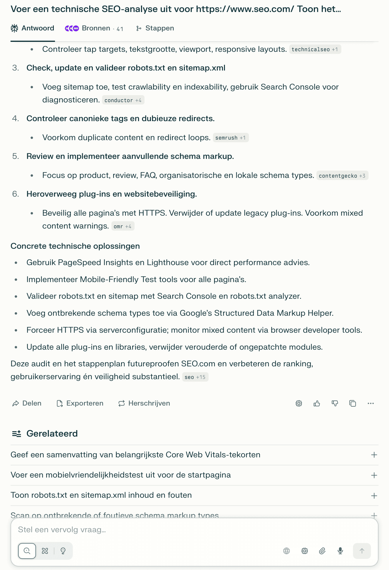 Technische SEO-audit in Perplexity AI