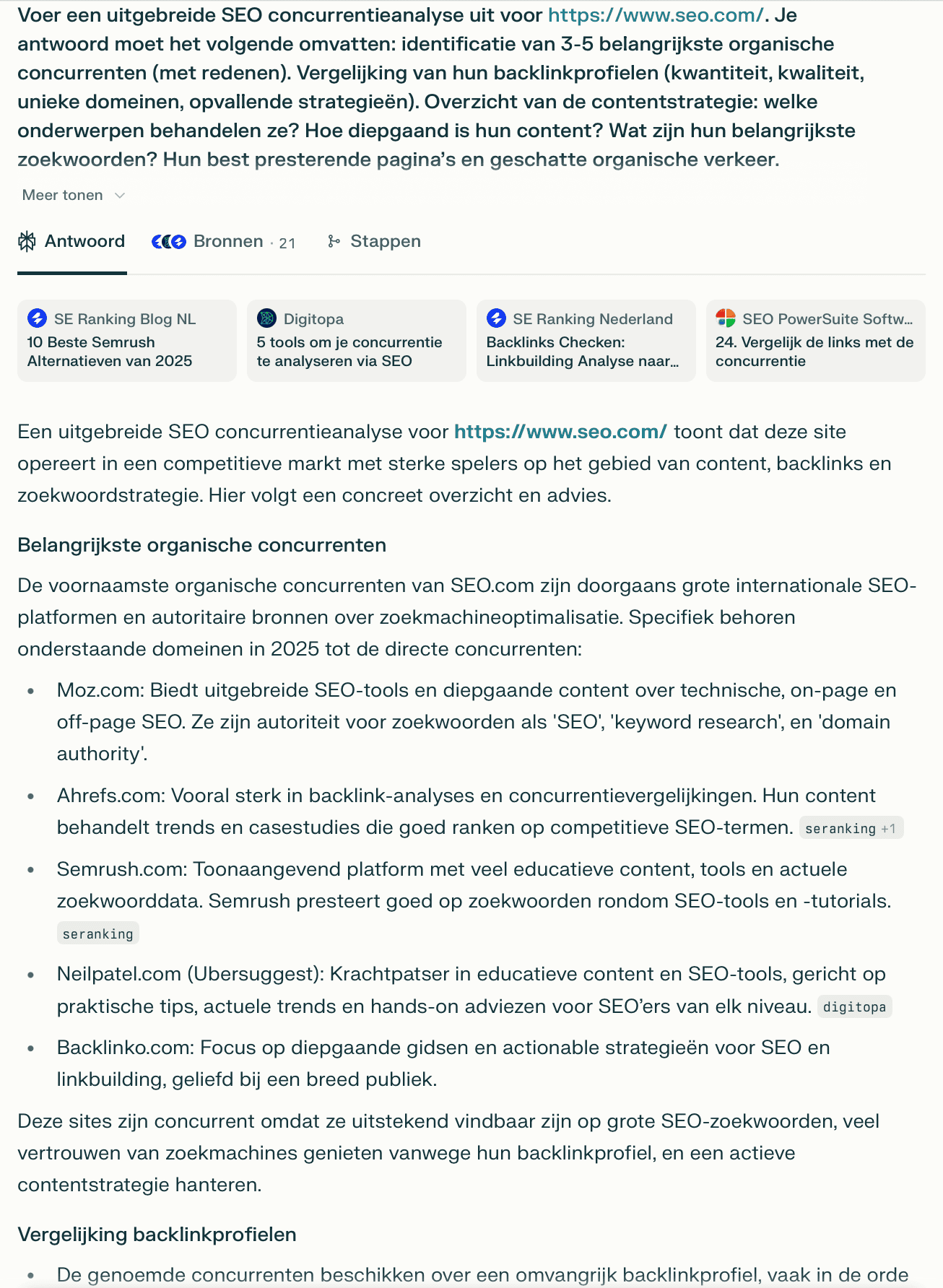 SEO-concurrentieanalyse met Perplexity AI