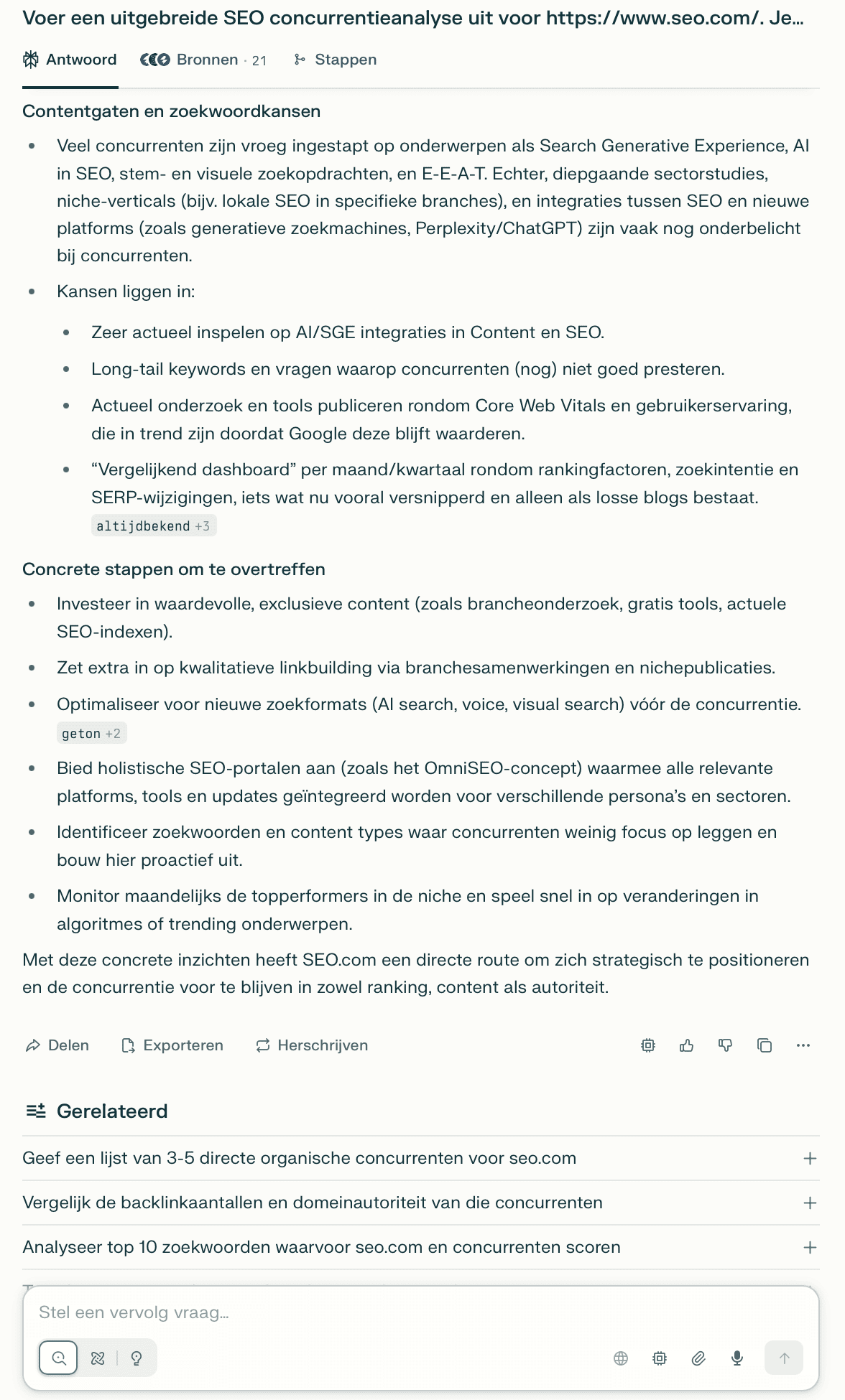 SEO-concurrentieanalyse in Perplexity