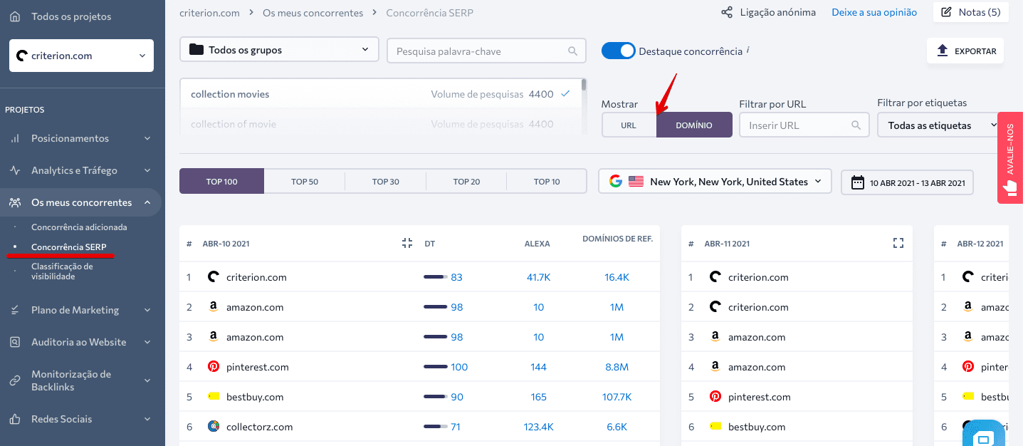 dominios de ref. concorrencia serp