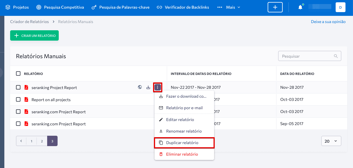 duplicar relatorio seo