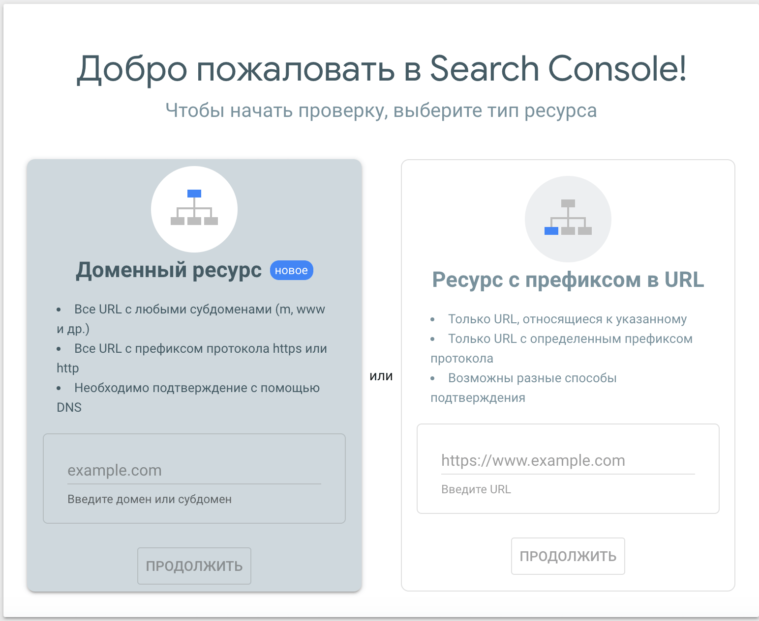 Добавить ресурс в Search Console