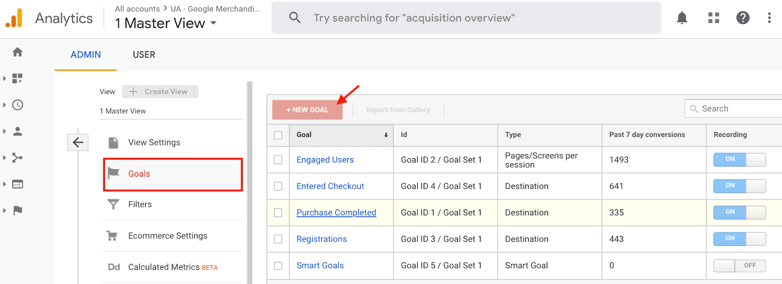 Universal Analytics Goals Setup